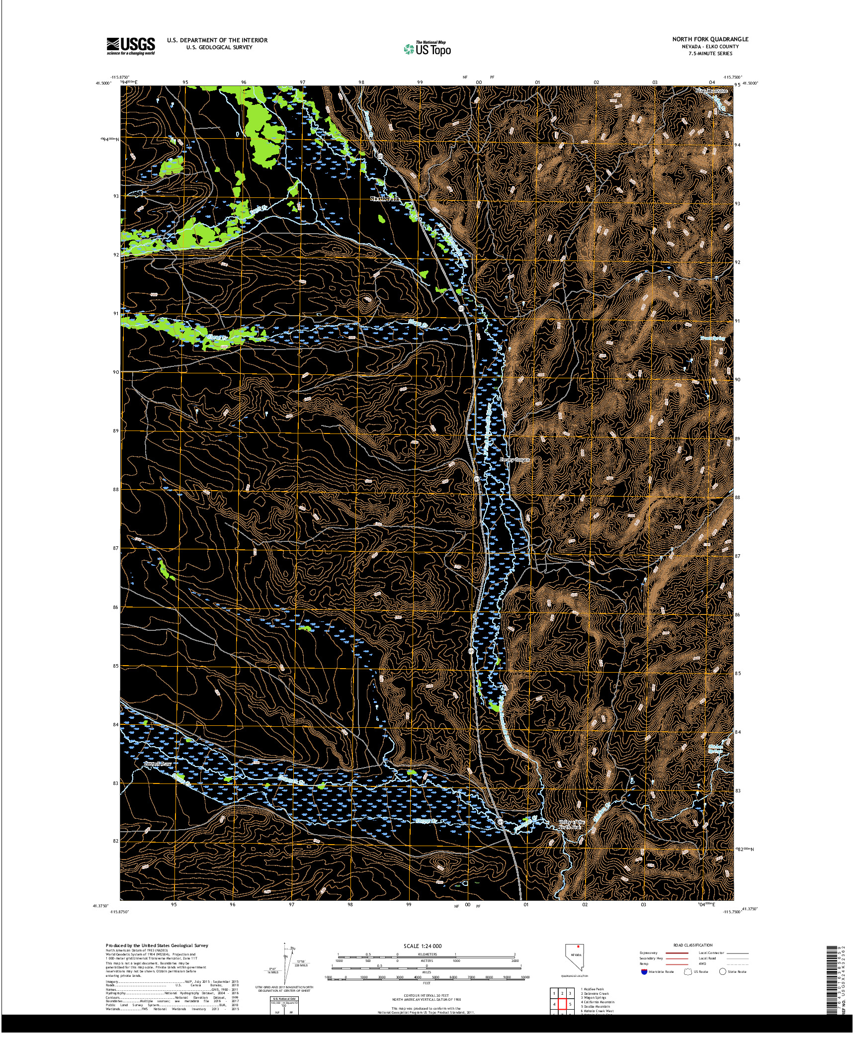 USGS US TOPO 7.5-MINUTE MAP FOR NORTH FORK, NV 2018