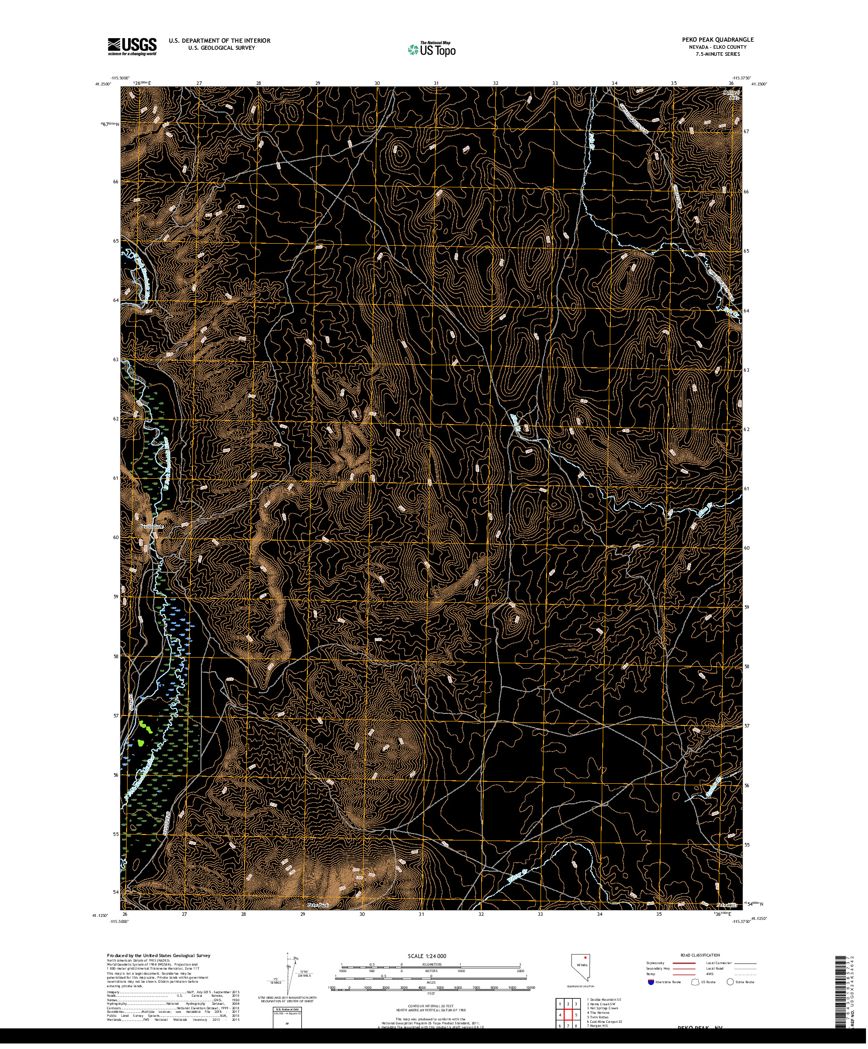 USGS US TOPO 7.5-MINUTE MAP FOR PEKO PEAK, NV 2018
