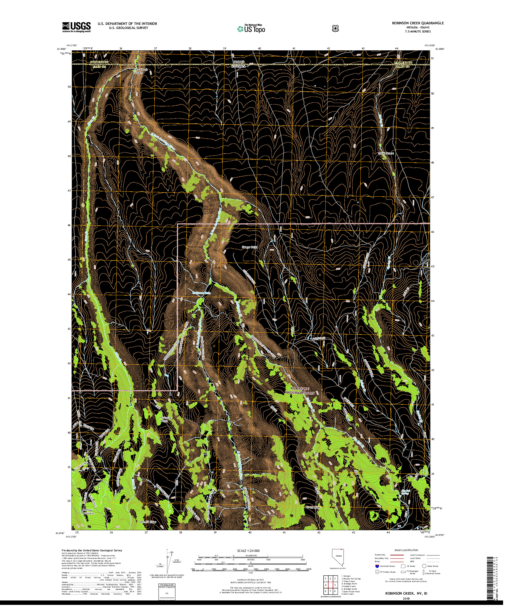 USGS US TOPO 7.5-MINUTE MAP FOR ROBINSON CREEK, NV,ID 2018