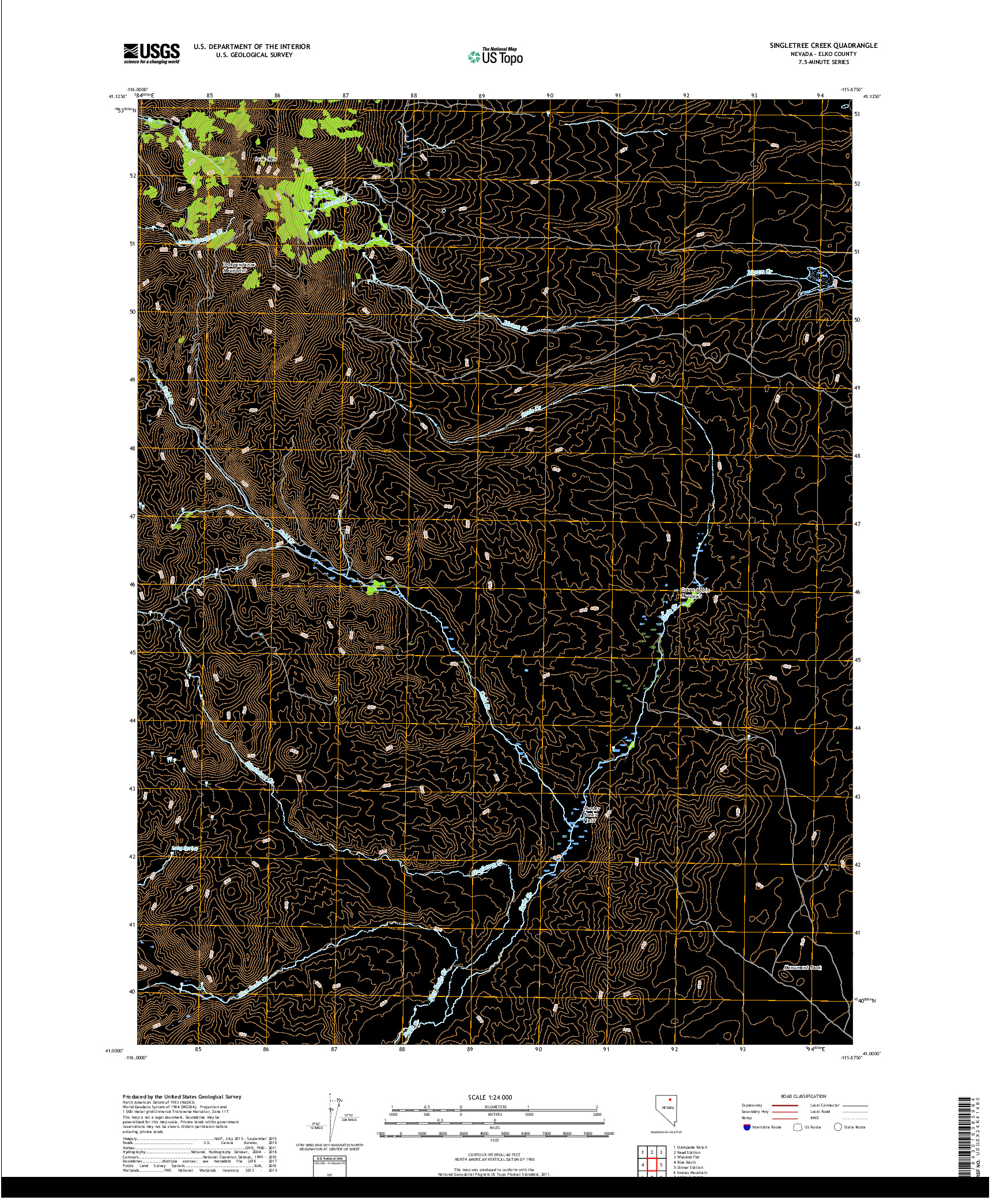 USGS US TOPO 7.5-MINUTE MAP FOR SINGLETREE CREEK, NV 2018