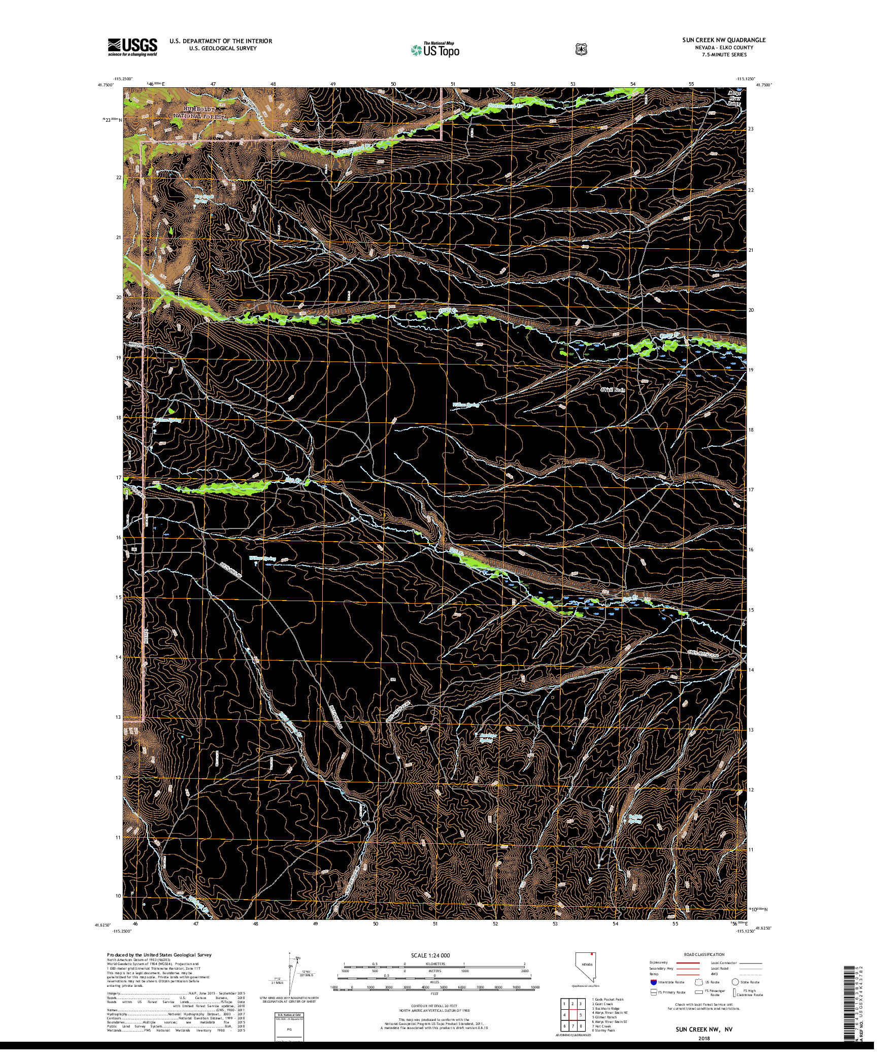 USGS US TOPO 7.5-MINUTE MAP FOR SUN CREEK NW, NV 2018