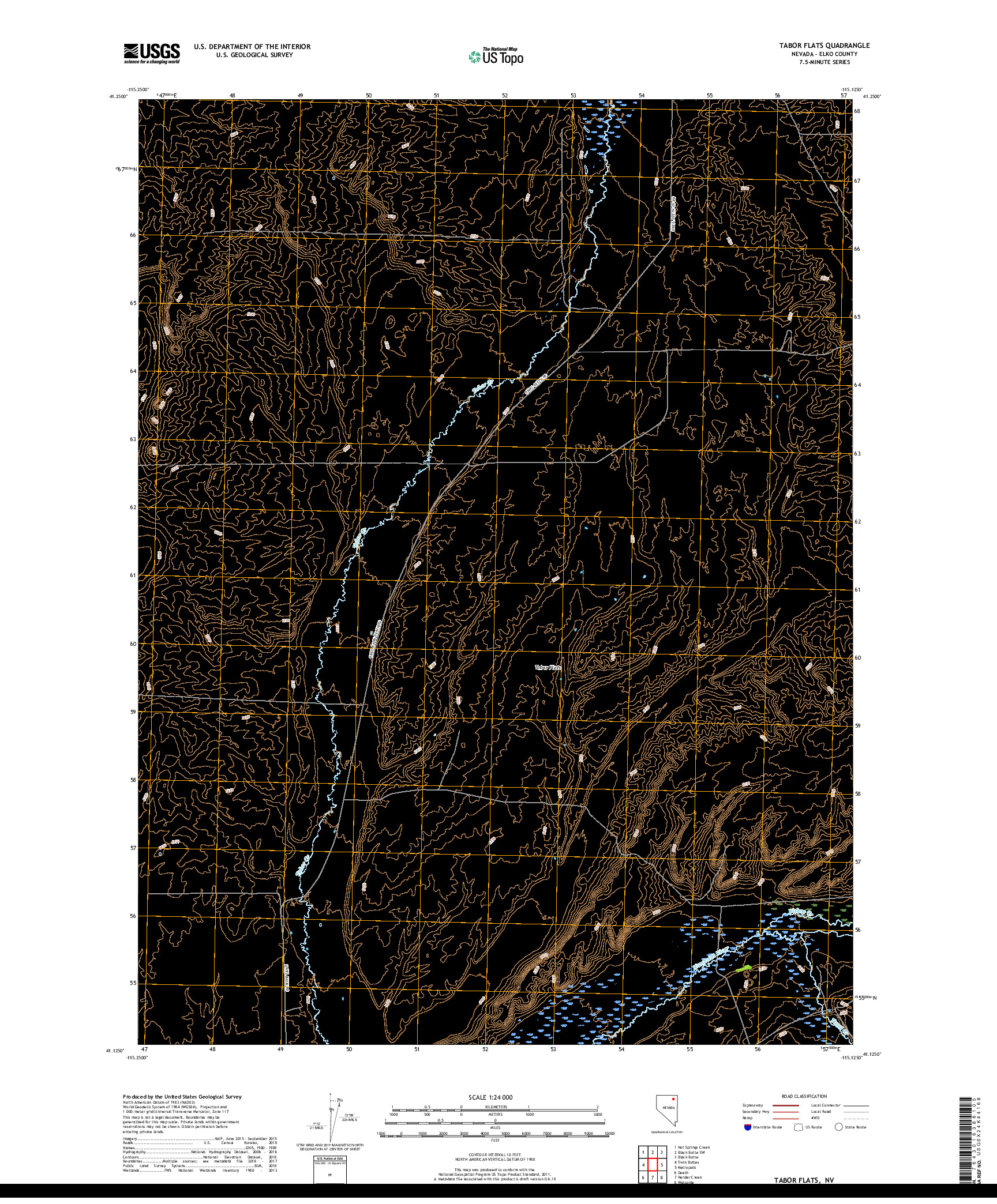 USGS US TOPO 7.5-MINUTE MAP FOR TABOR FLATS, NV 2018