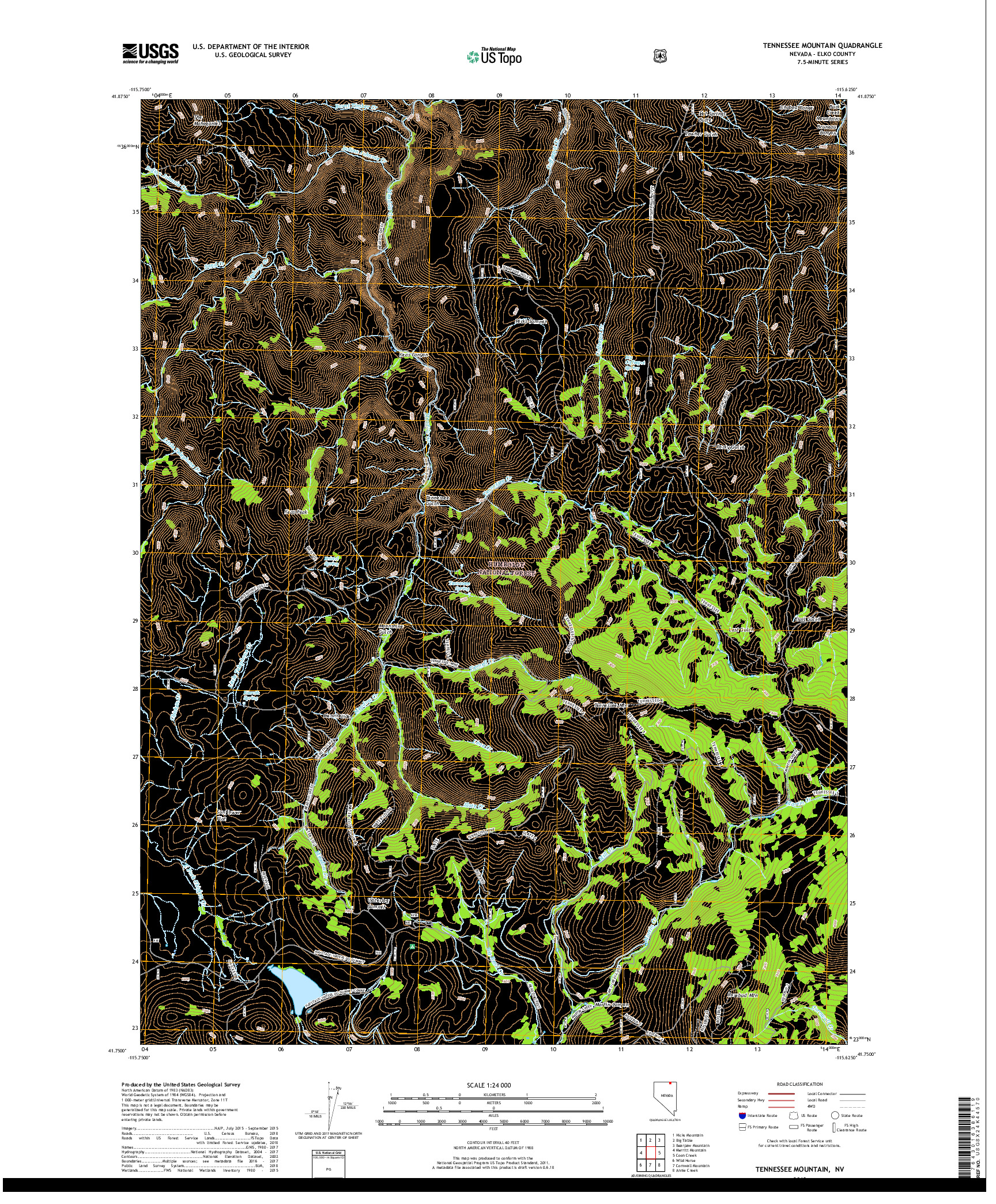 USGS US TOPO 7.5-MINUTE MAP FOR TENNESSEE MOUNTAIN, NV 2018