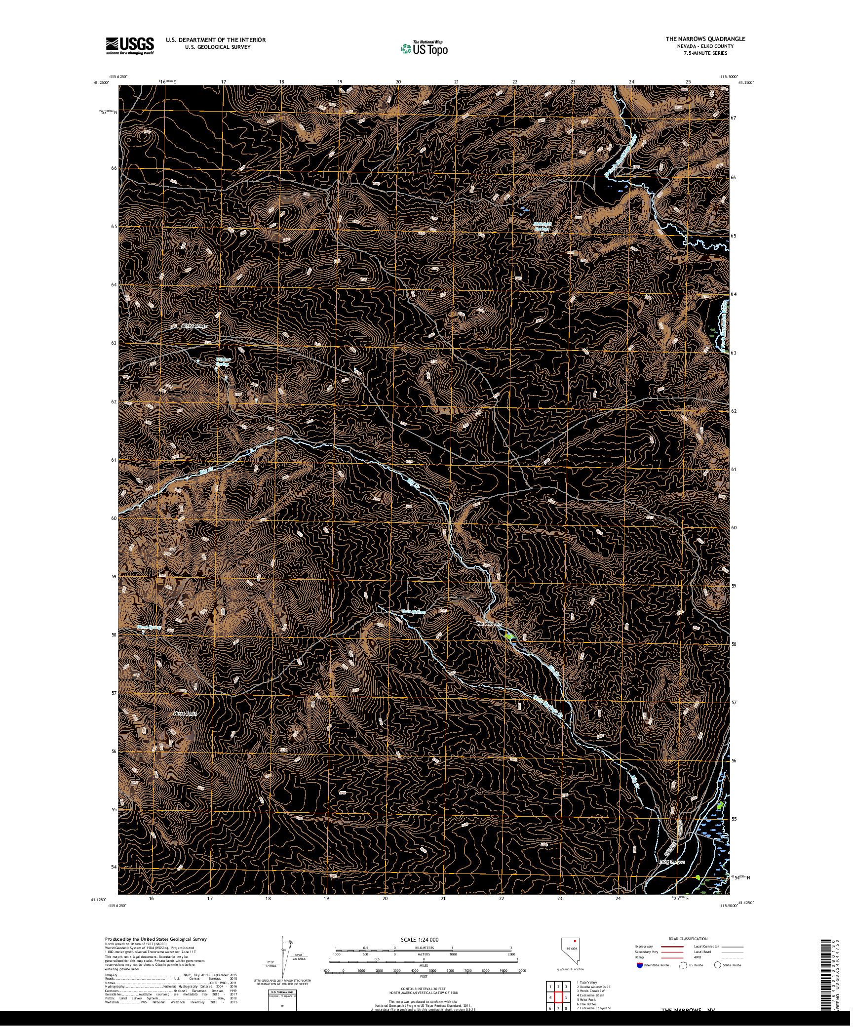 USGS US TOPO 7.5-MINUTE MAP FOR THE NARROWS, NV 2018