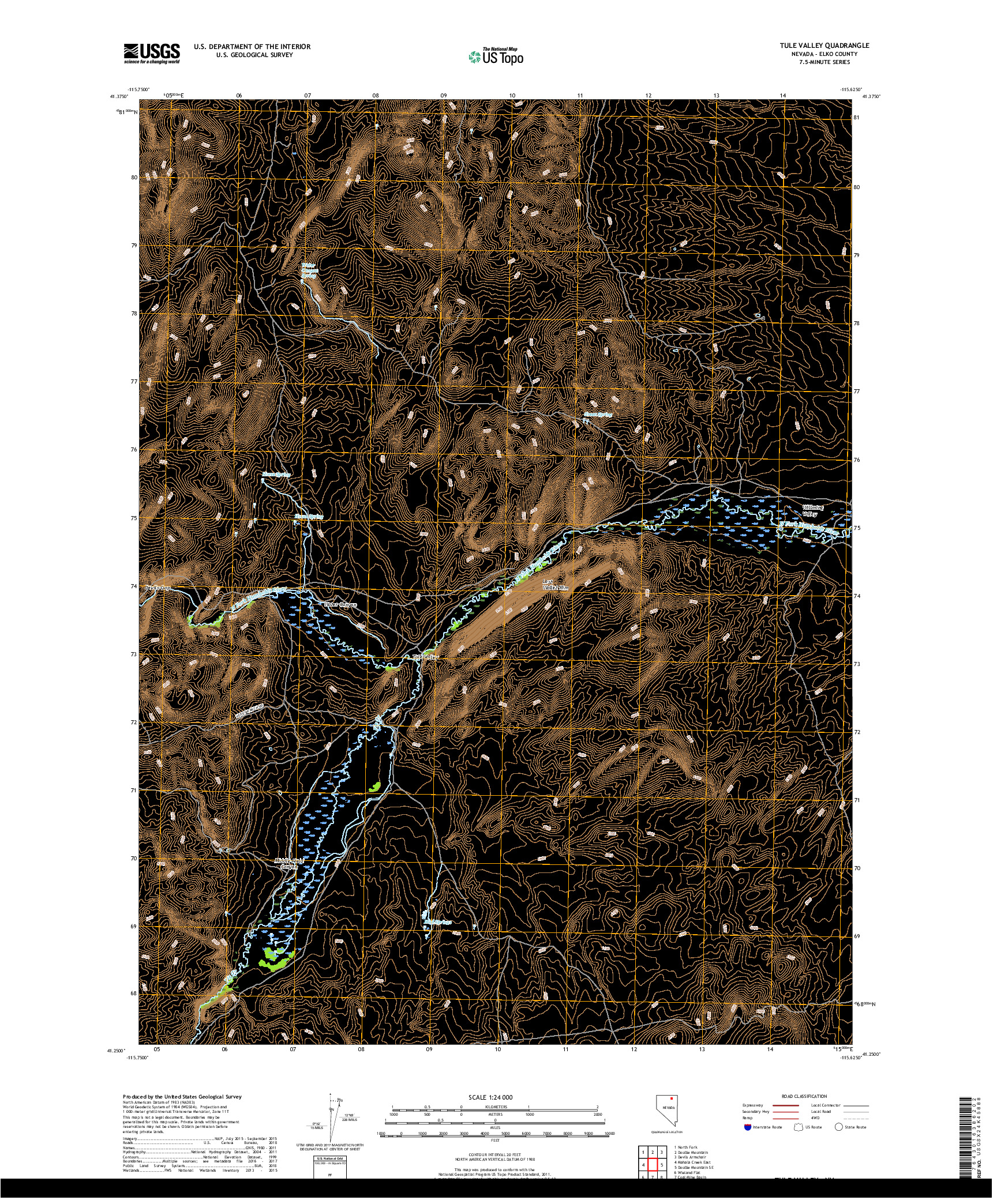 USGS US TOPO 7.5-MINUTE MAP FOR TULE VALLEY, NV 2018