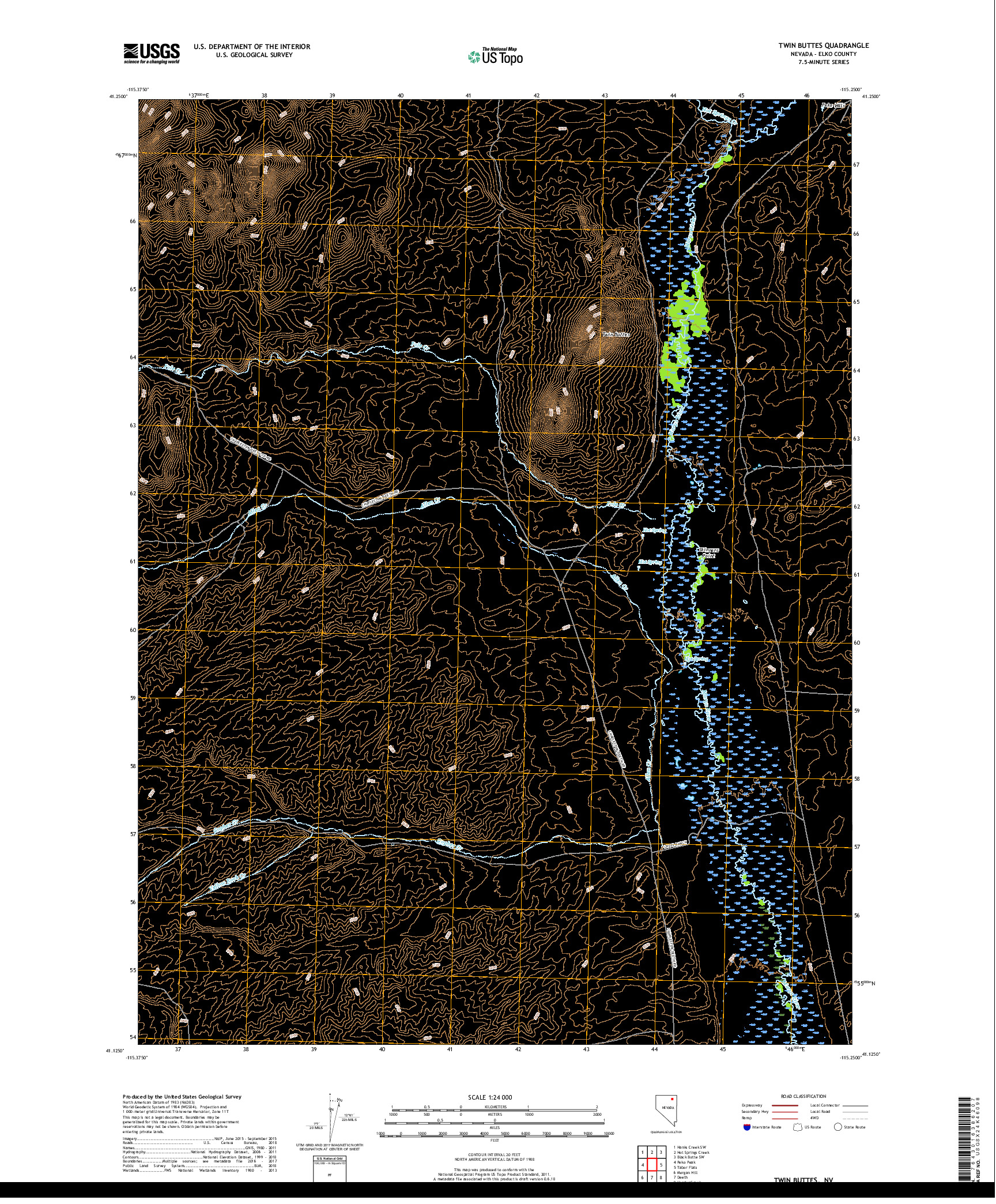 USGS US TOPO 7.5-MINUTE MAP FOR TWIN BUTTES, NV 2018