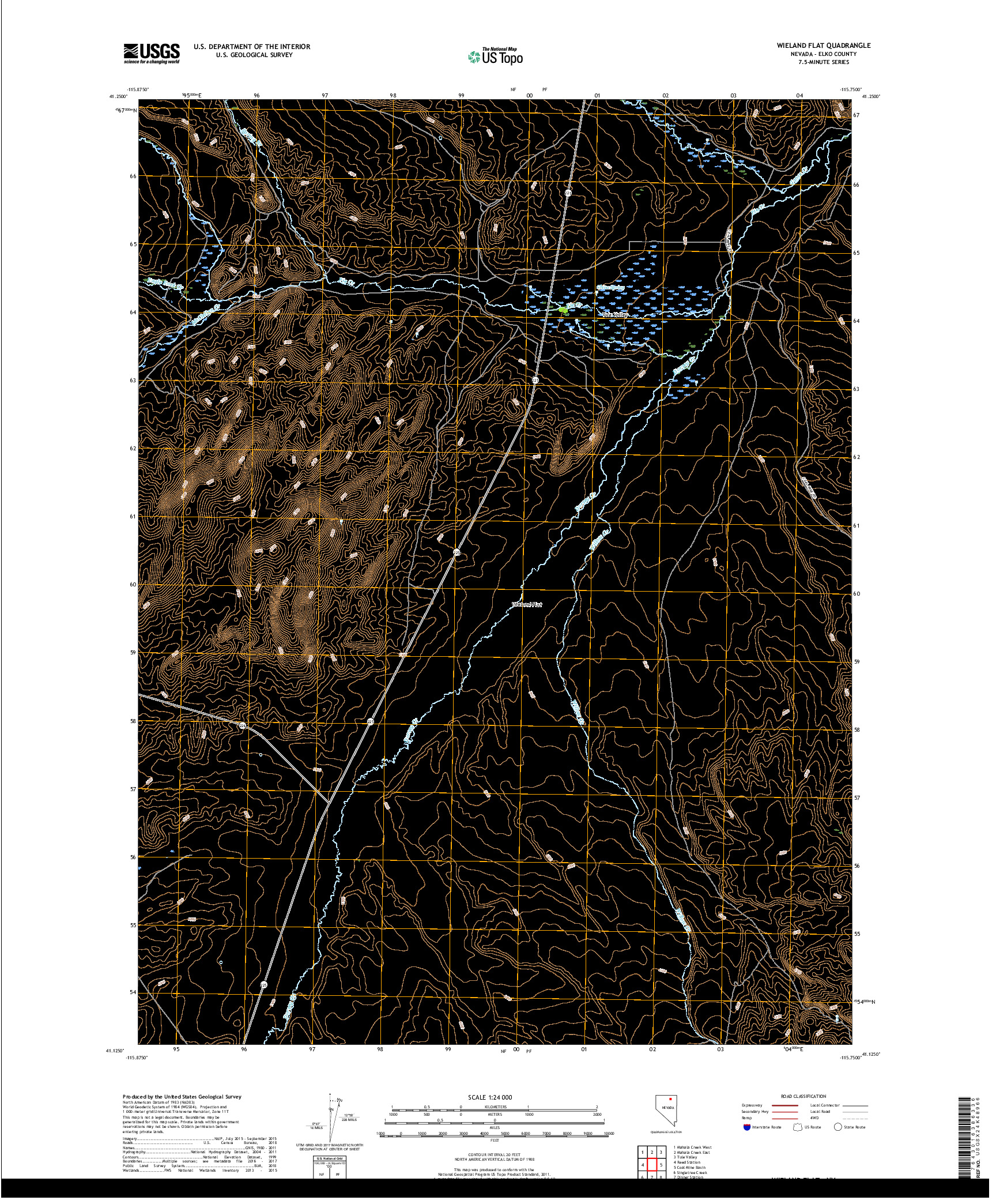 USGS US TOPO 7.5-MINUTE MAP FOR WIELAND FLAT, NV 2018