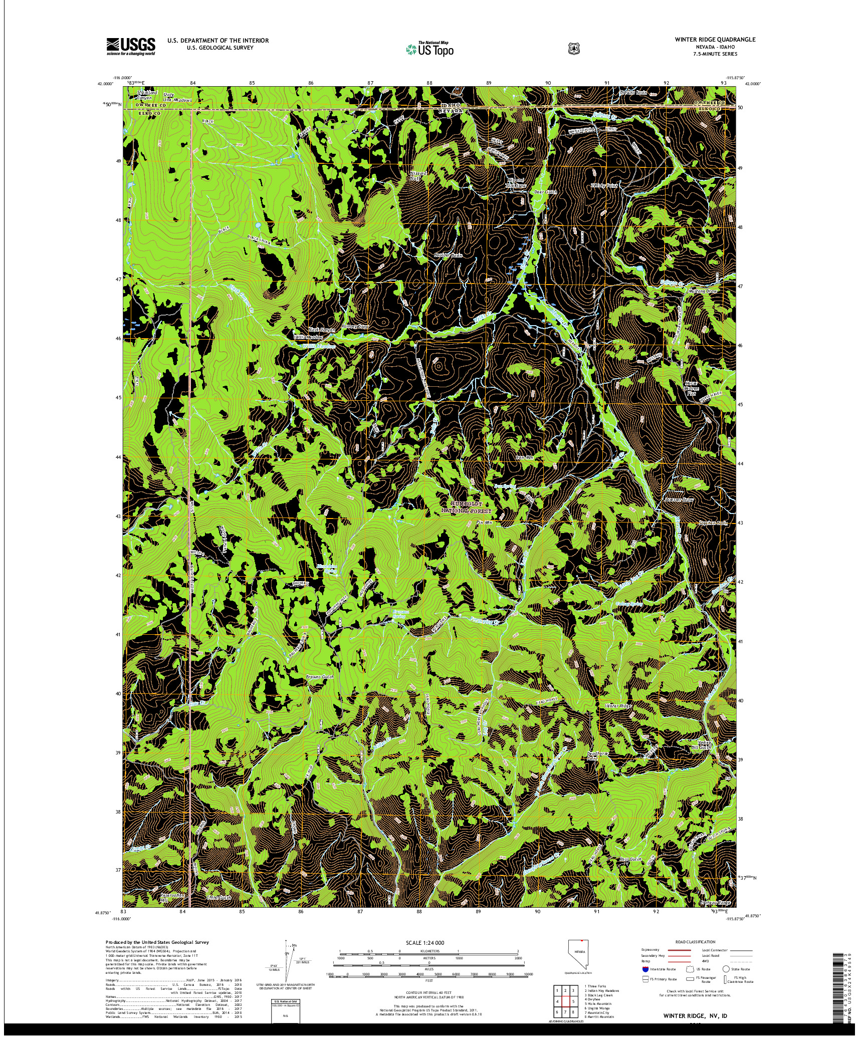 USGS US TOPO 7.5-MINUTE MAP FOR WINTER RIDGE, NV,ID 2018