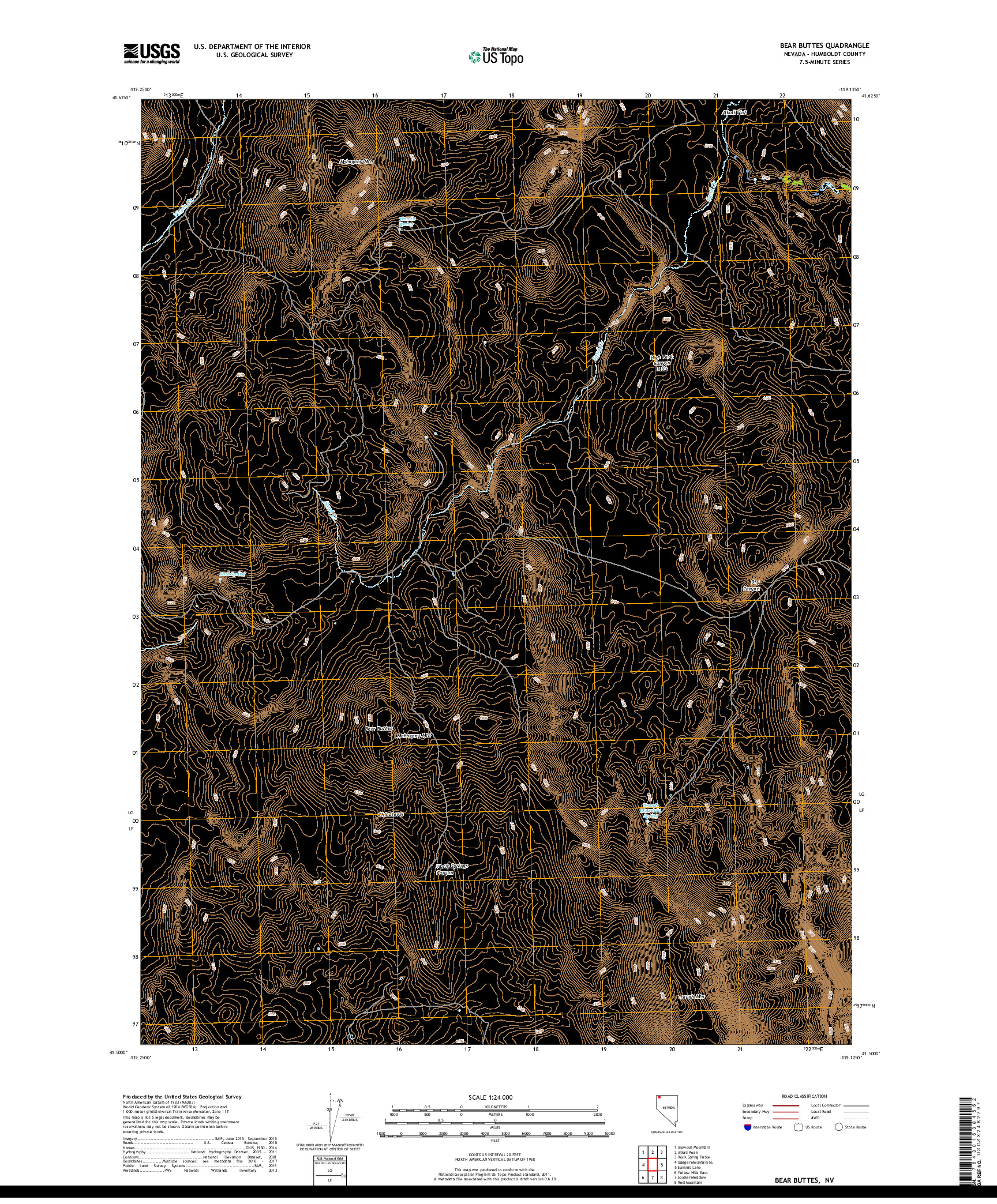 USGS US TOPO 7.5-MINUTE MAP FOR BEAR BUTTES, NV 2018