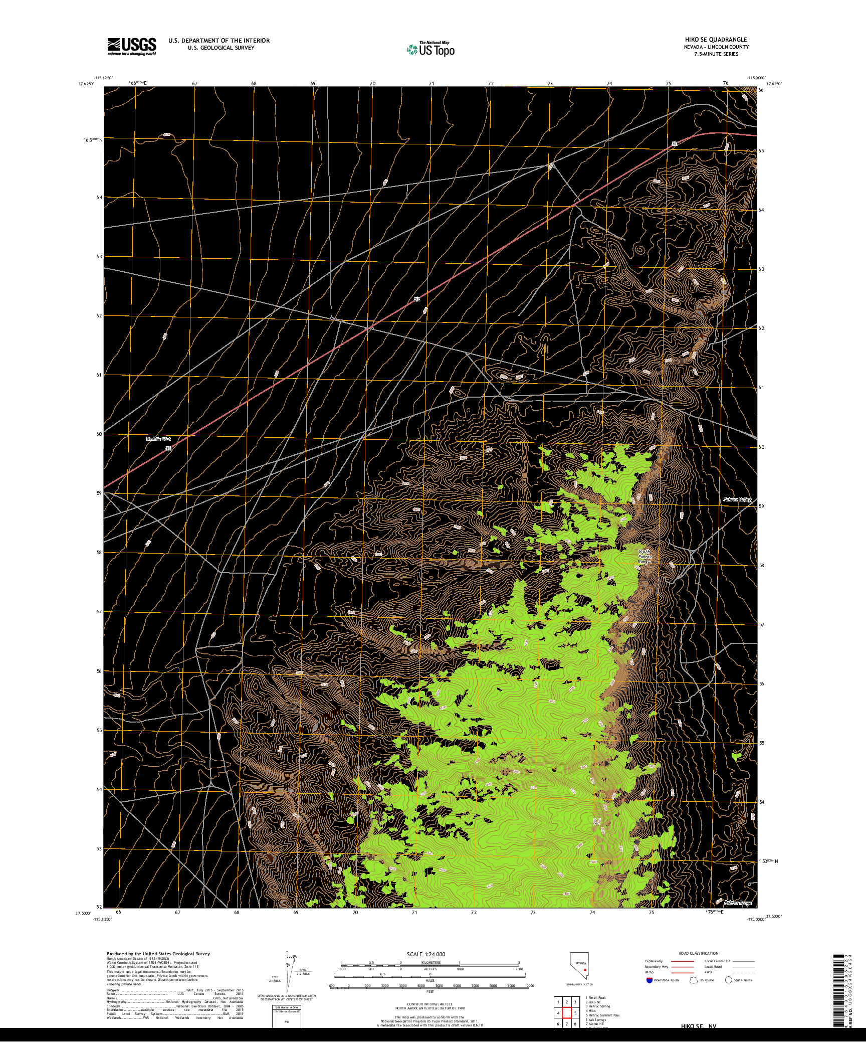 USGS US TOPO 7.5-MINUTE MAP FOR HIKO SE, NV 2018