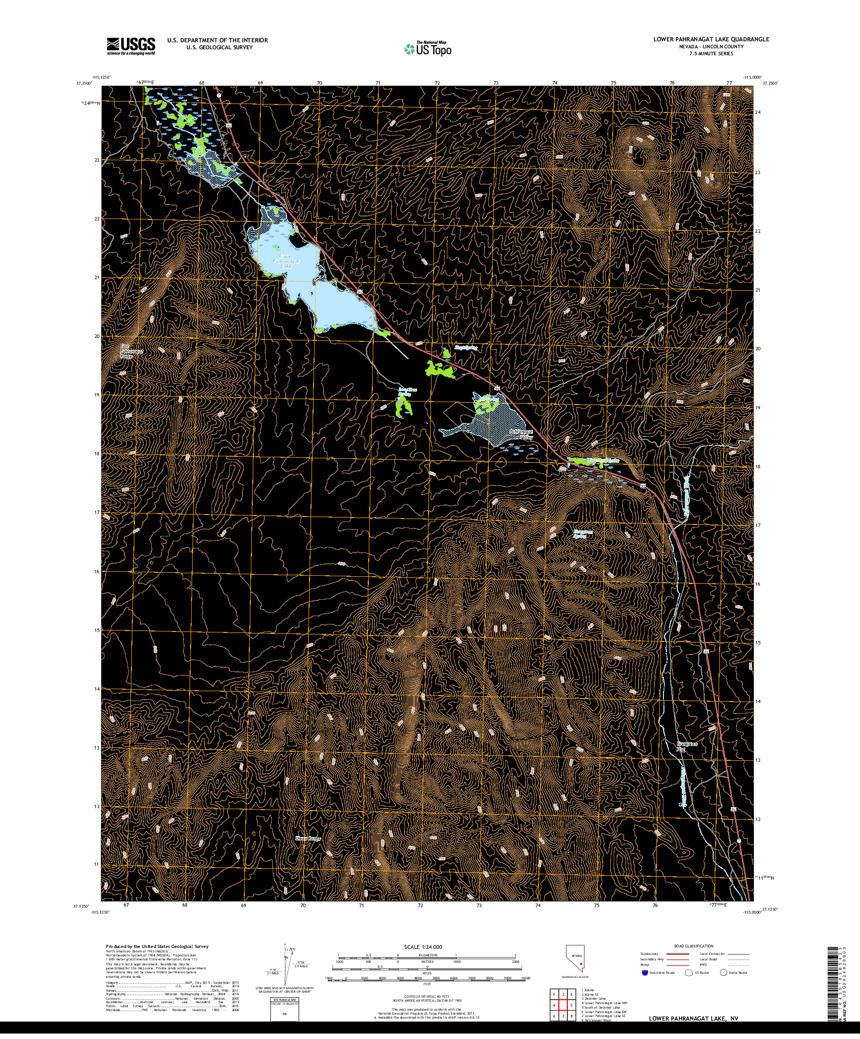 USGS US TOPO 7.5-MINUTE MAP FOR LOWER PAHRANAGAT LAKE, NV 2018