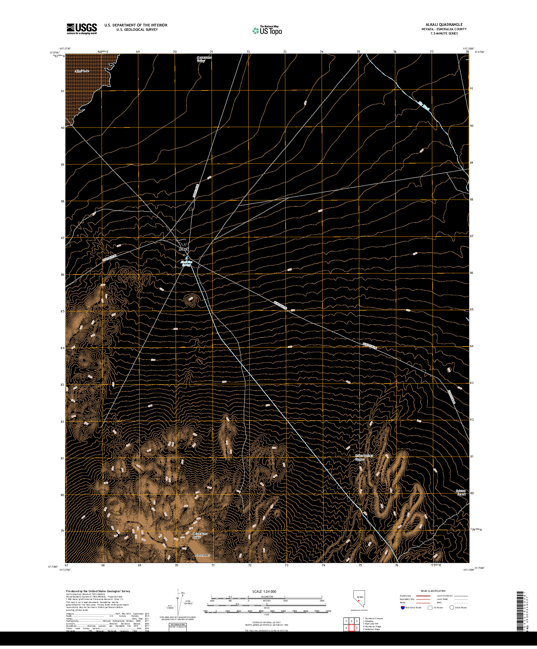 USGS US TOPO 7.5-MINUTE MAP FOR ALKALI, NV 2018