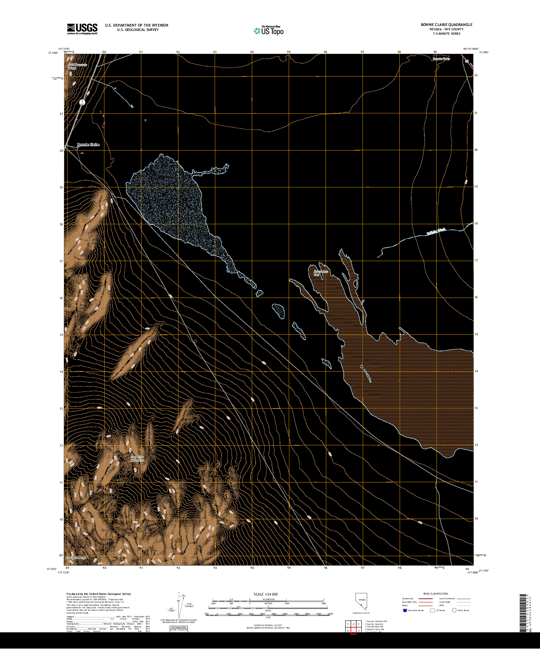 USGS US TOPO 7.5-MINUTE MAP FOR BONNIE CLAIRE, NV 2018