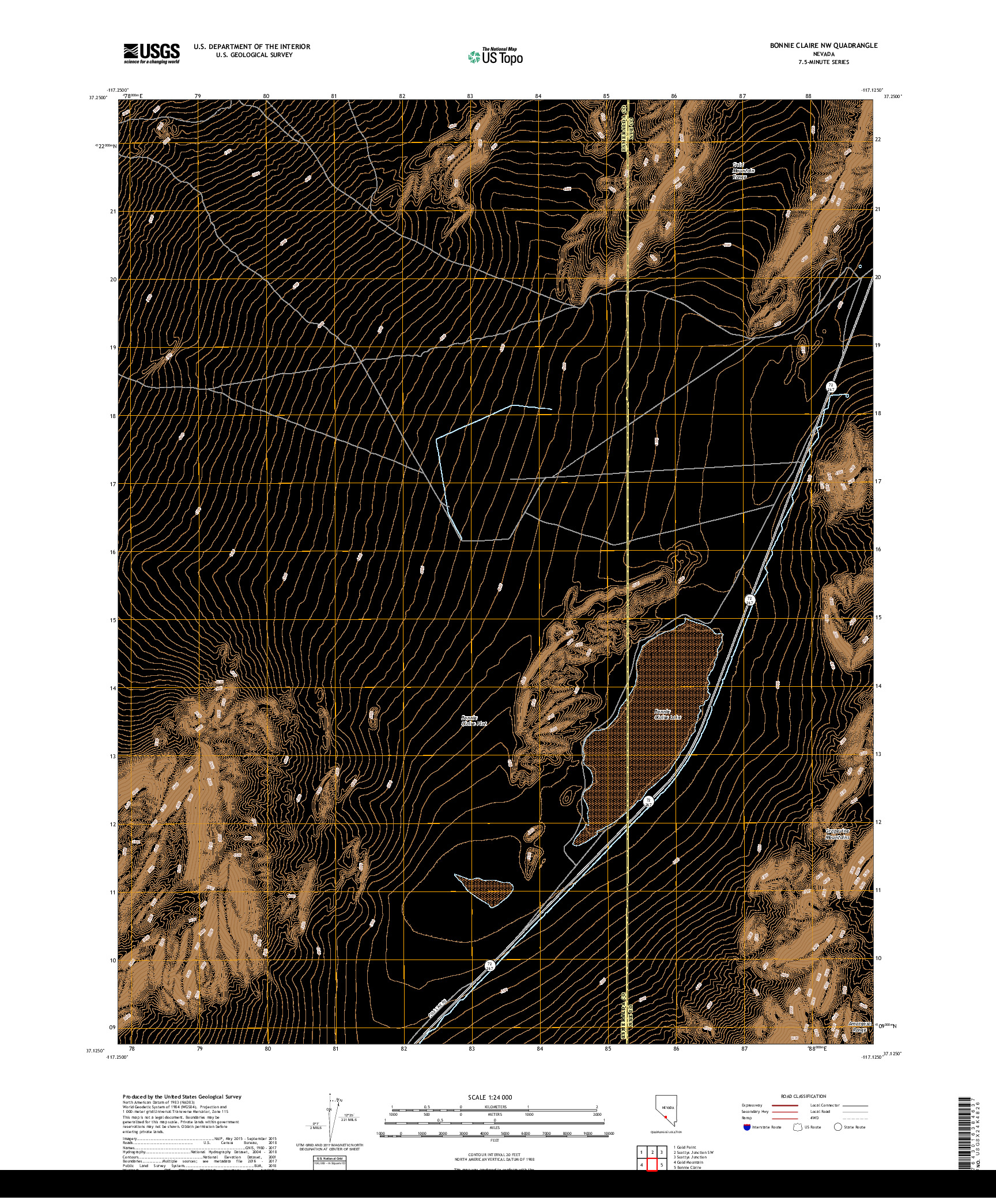 USGS US TOPO 7.5-MINUTE MAP FOR BONNIE CLAIRE NW, NV 2018