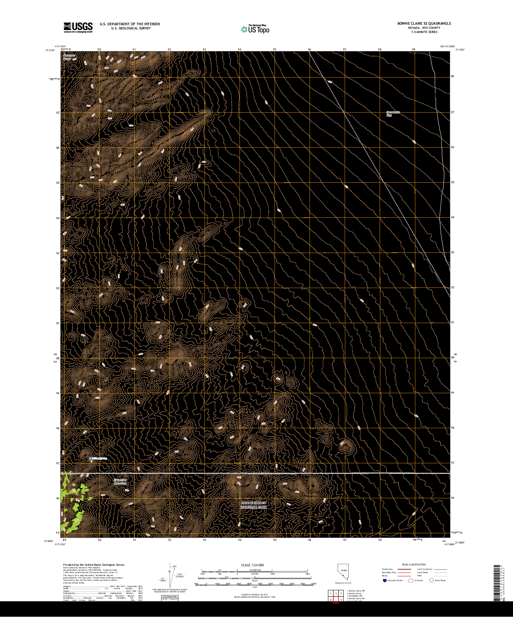 USGS US TOPO 7.5-MINUTE MAP FOR BONNIE CLAIRE SE, NV 2018