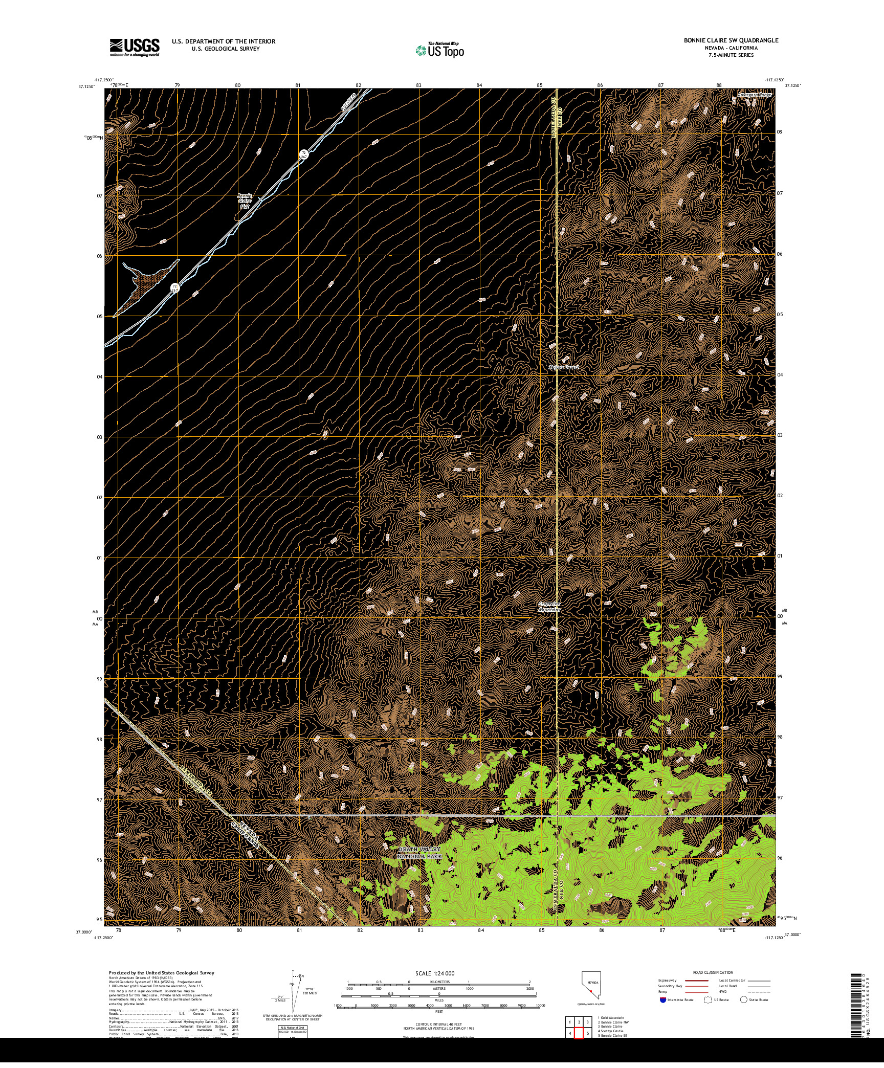 USGS US TOPO 7.5-MINUTE MAP FOR BONNIE CLAIRE SW, NV,CA 2018