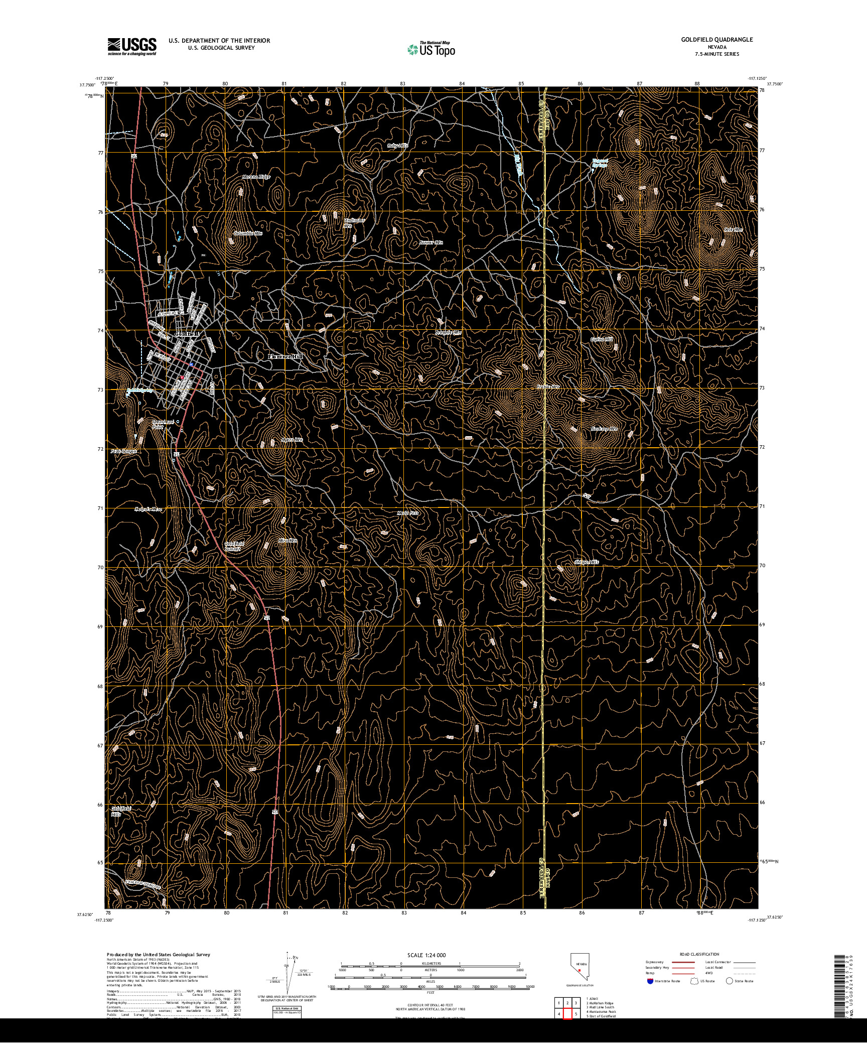 USGS US TOPO 7.5-MINUTE MAP FOR GOLDFIELD, NV 2018