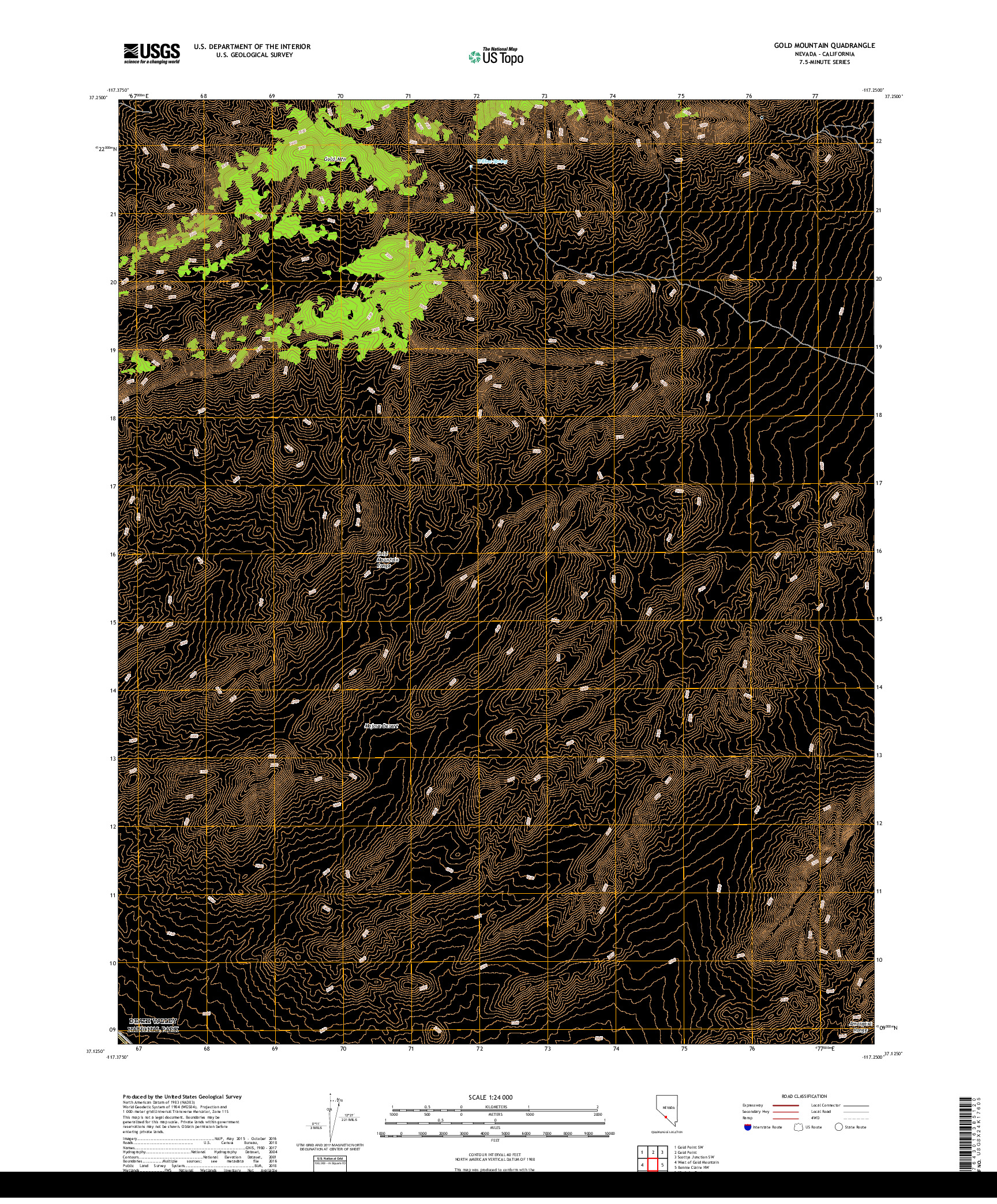 USGS US TOPO 7.5-MINUTE MAP FOR GOLD MOUNTAIN, NV,CA 2018