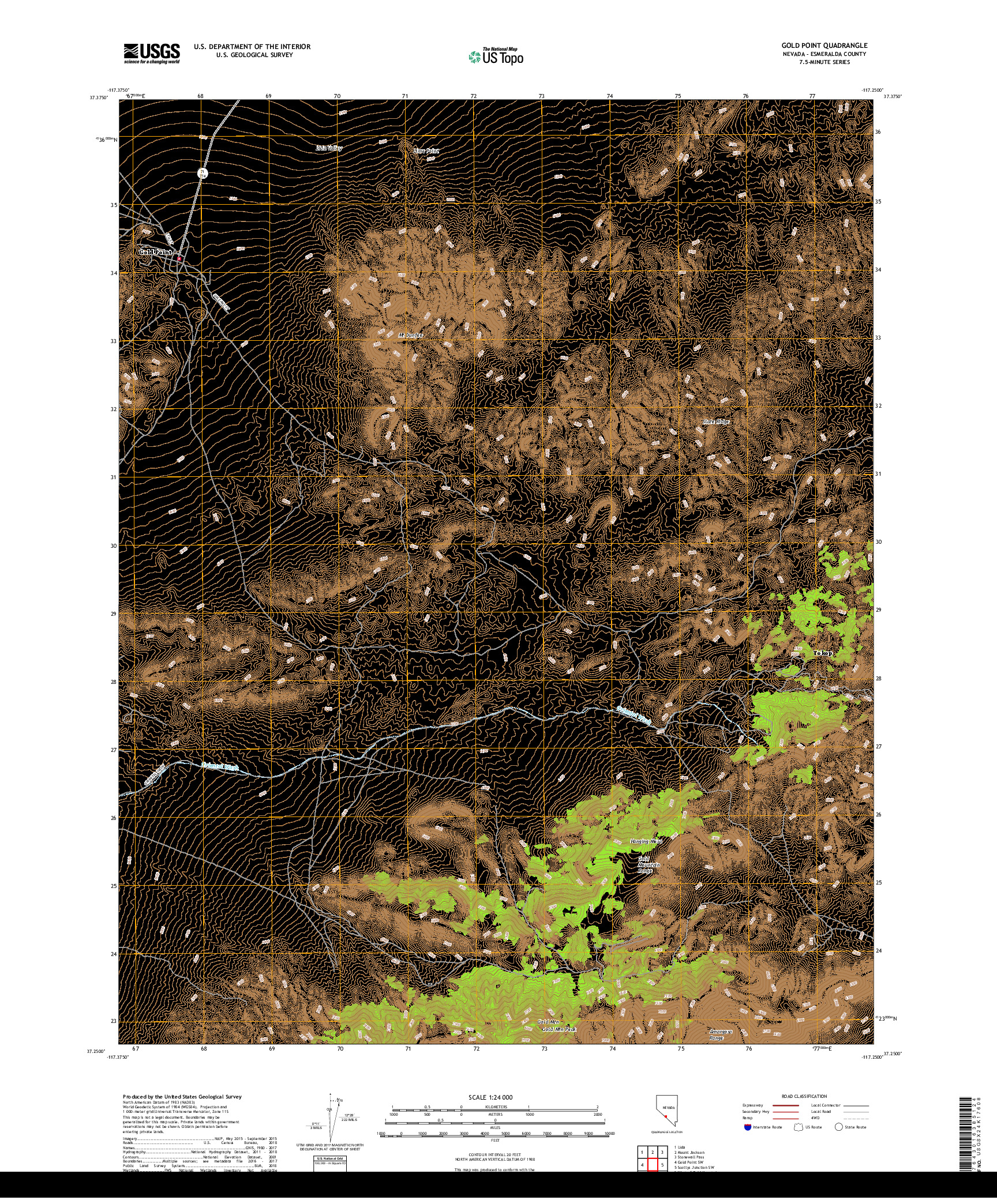 USGS US TOPO 7.5-MINUTE MAP FOR GOLD POINT, NV 2018