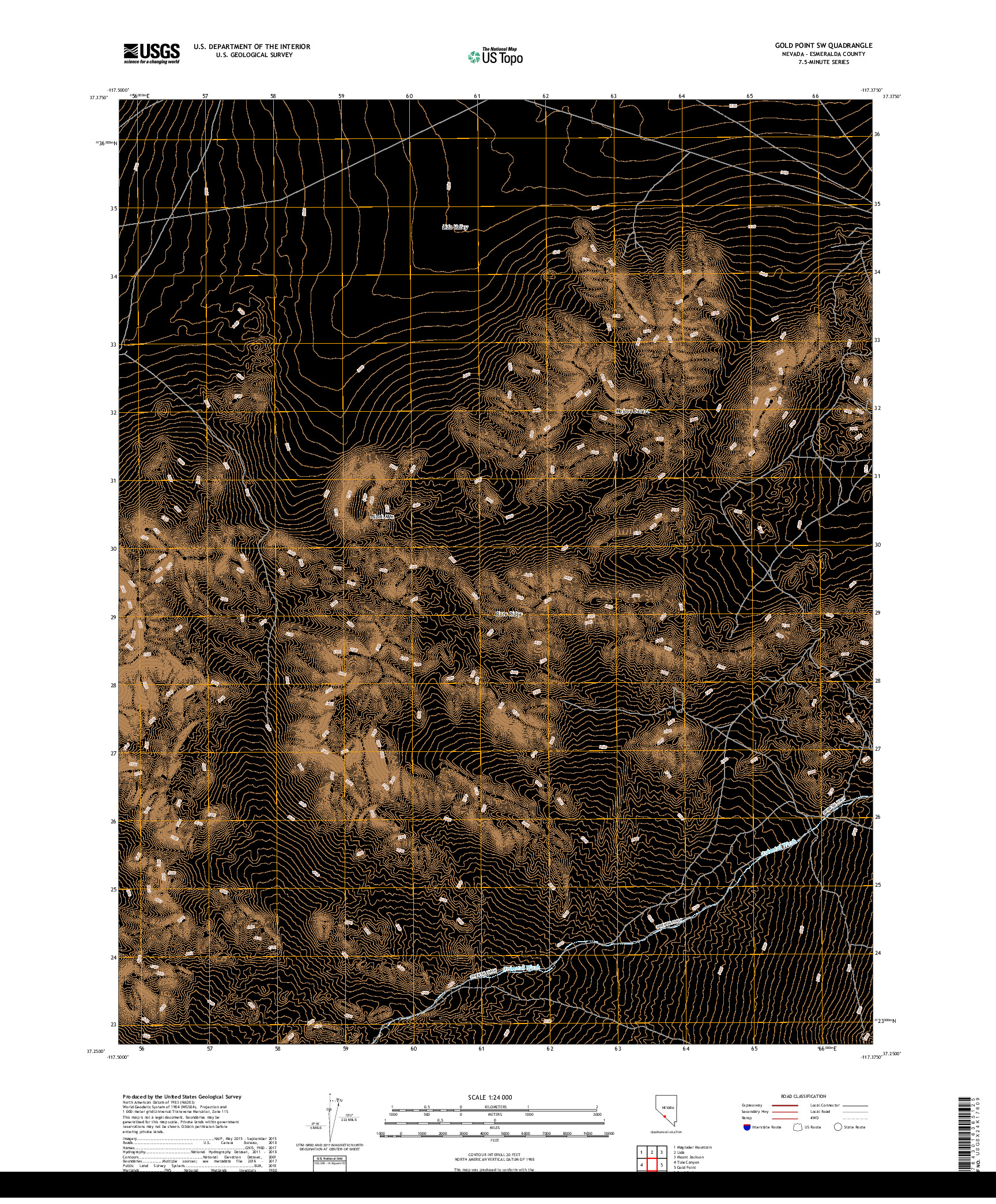 USGS US TOPO 7.5-MINUTE MAP FOR GOLD POINT SW, NV 2018