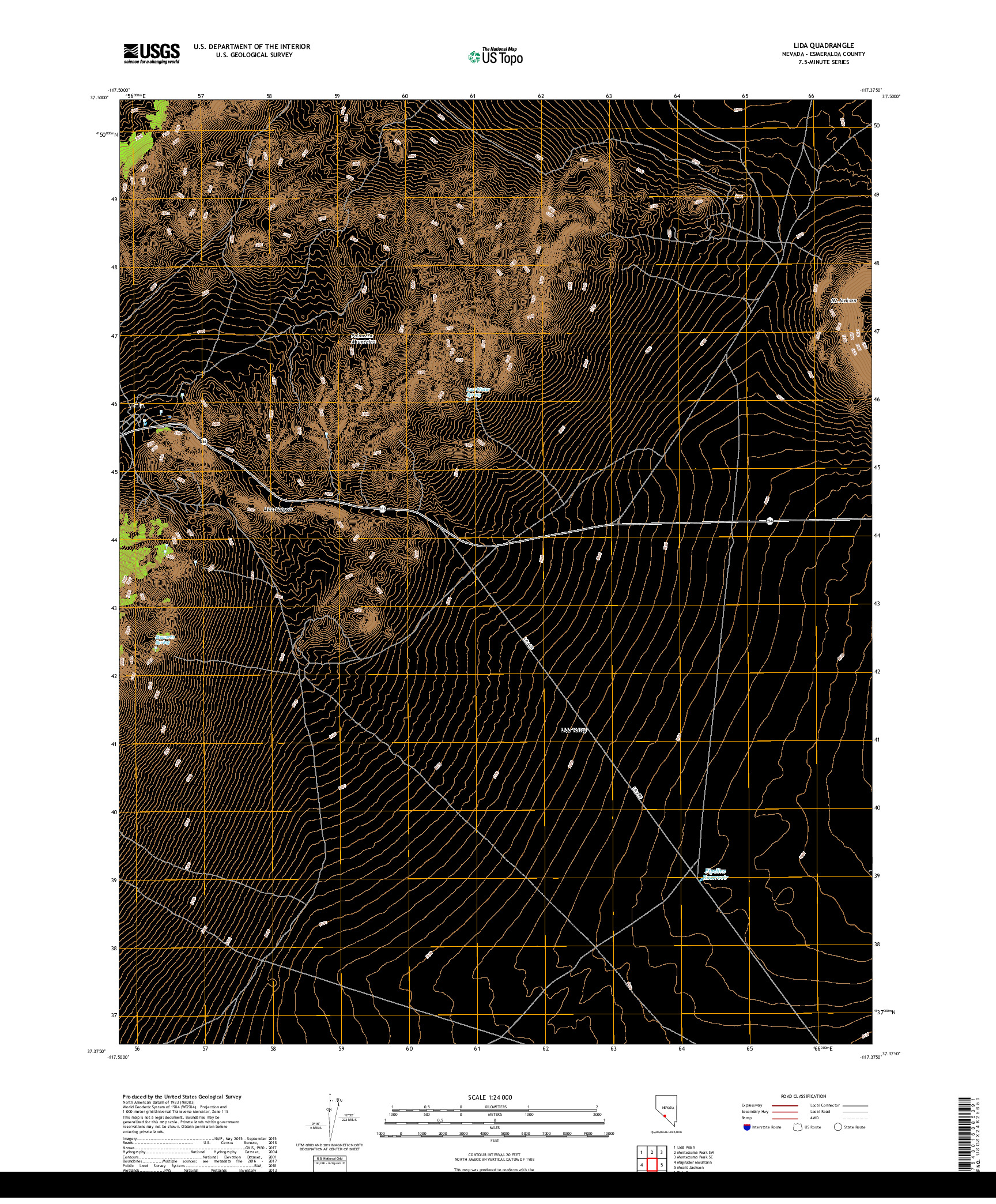 USGS US TOPO 7.5-MINUTE MAP FOR LIDA, NV 2018