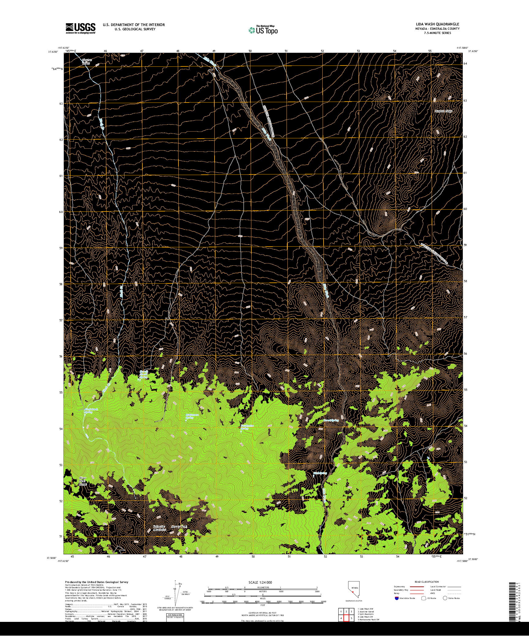 USGS US TOPO 7.5-MINUTE MAP FOR LIDA WASH, NV 2018