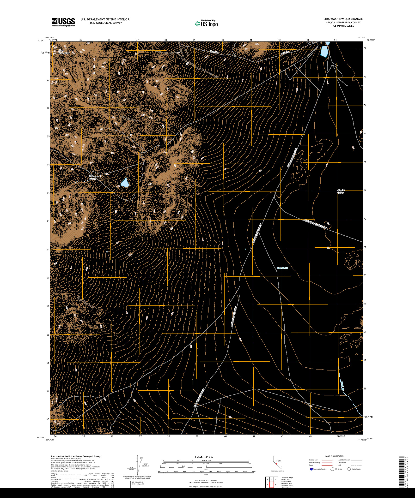 USGS US TOPO 7.5-MINUTE MAP FOR LIDA WASH NW, NV 2018