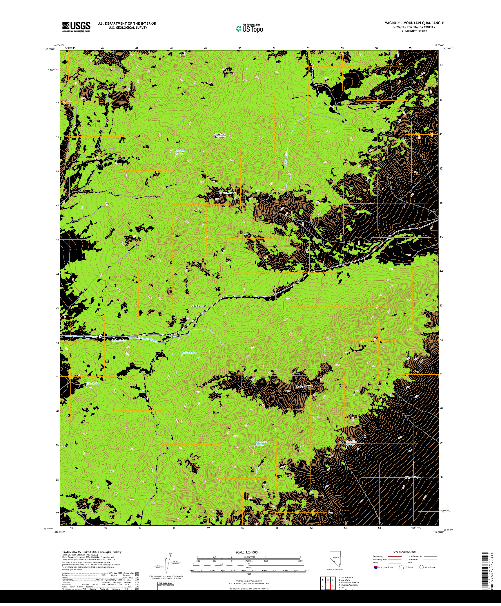 USGS US TOPO 7.5-MINUTE MAP FOR MAGRUDER MOUNTAIN, NV 2018