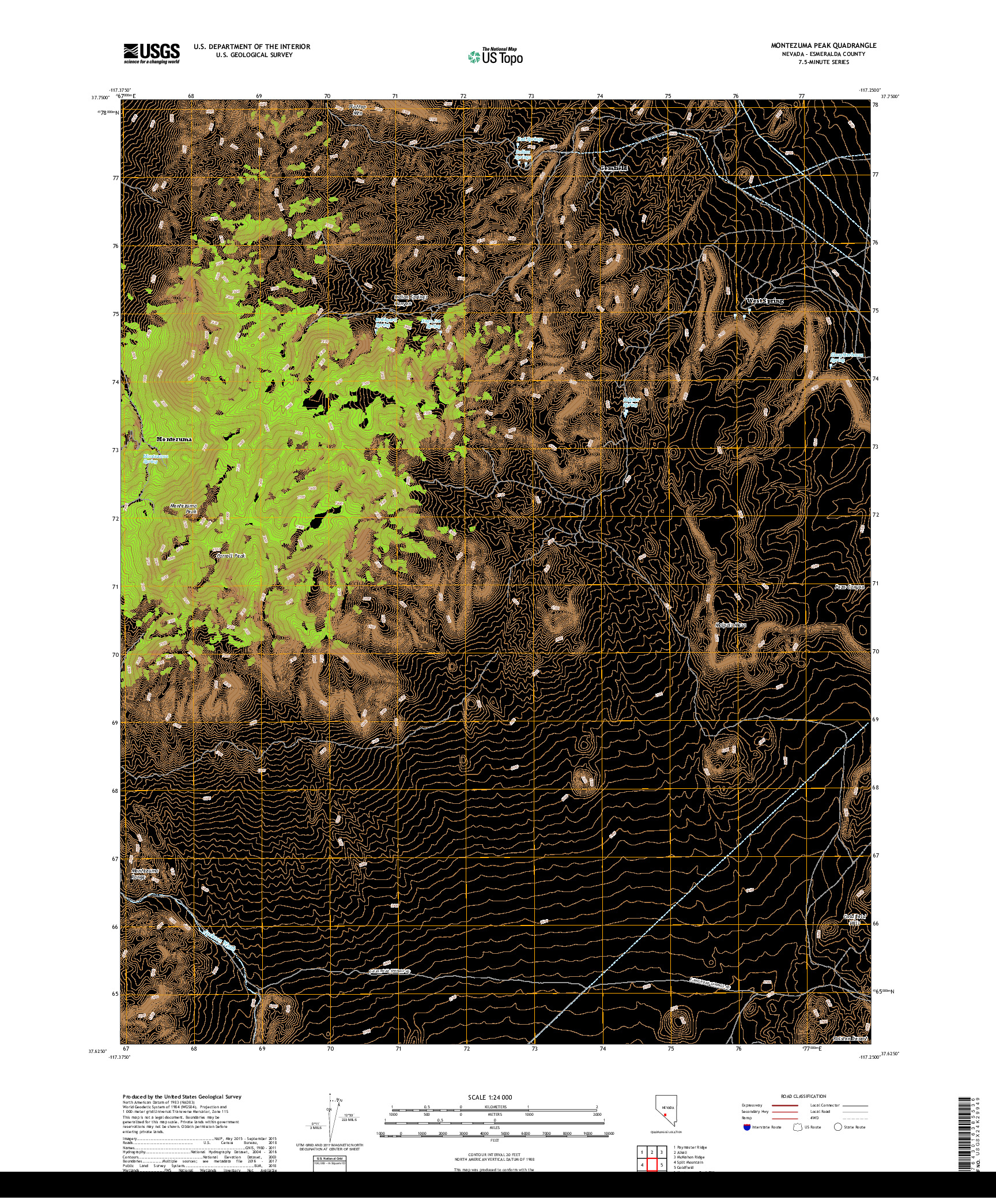 USGS US TOPO 7.5-MINUTE MAP FOR MONTEZUMA PEAK, NV 2018