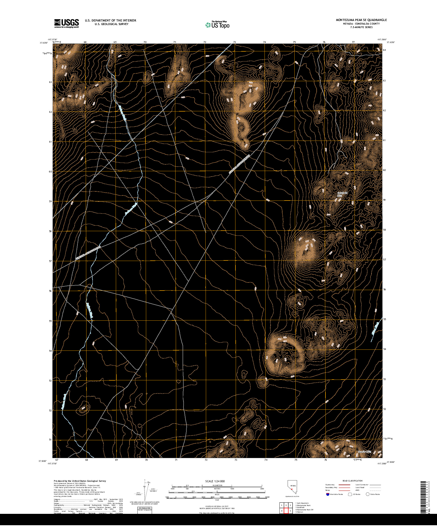 USGS US TOPO 7.5-MINUTE MAP FOR MONTEZUMA PEAK SE, NV 2018