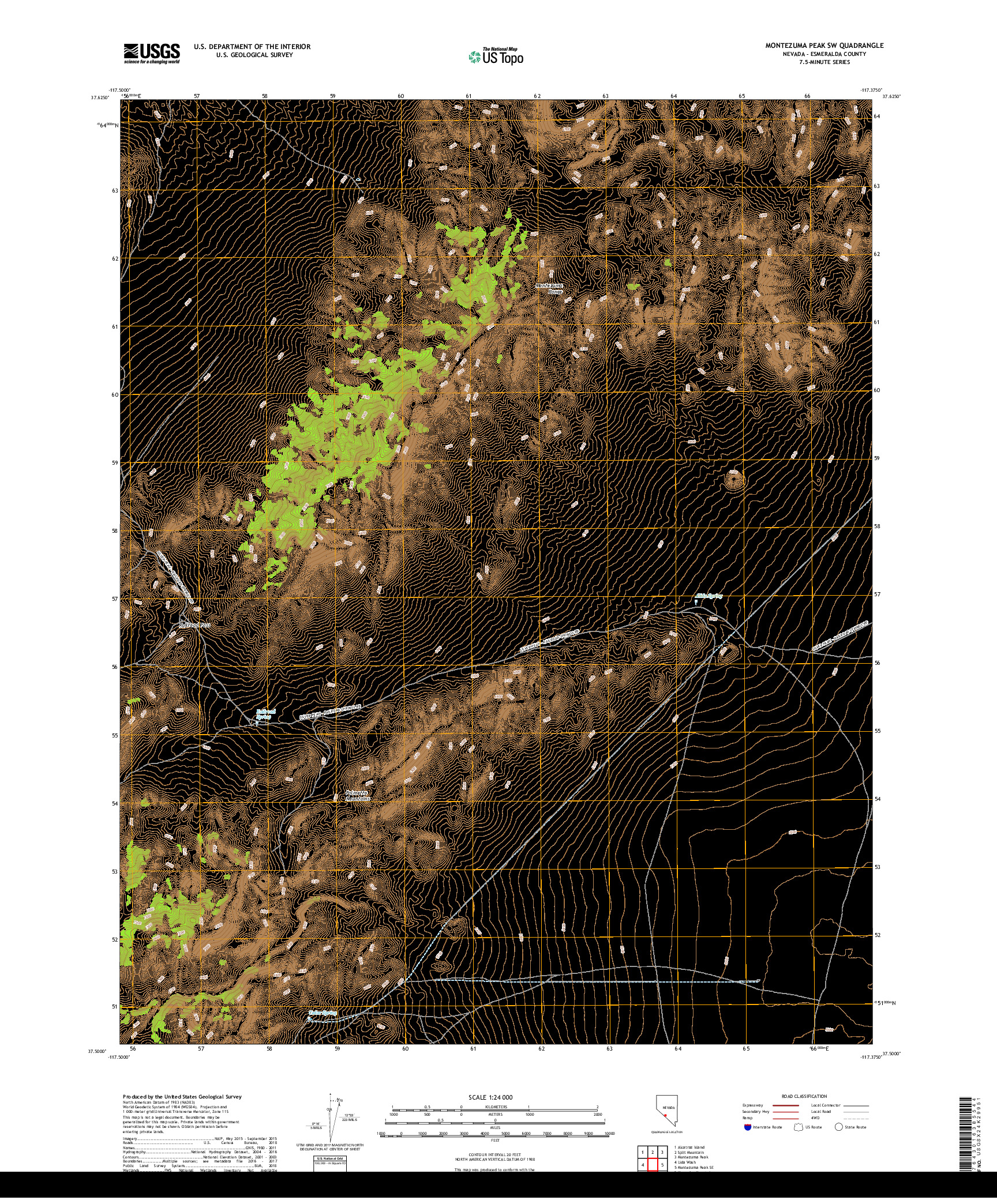 USGS US TOPO 7.5-MINUTE MAP FOR MONTEZUMA PEAK SW, NV 2018