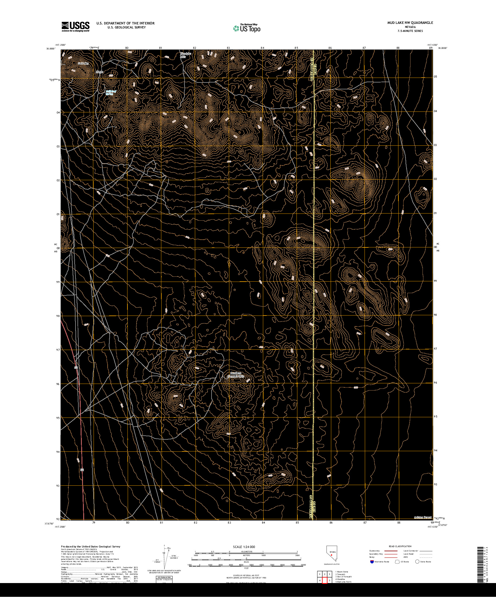 USGS US TOPO 7.5-MINUTE MAP FOR MUD LAKE NW, NV 2018