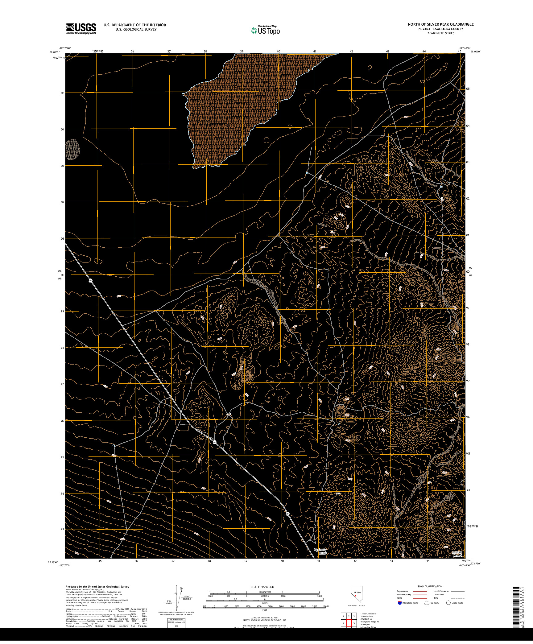 USGS US TOPO 7.5-MINUTE MAP FOR NORTH OF SILVER PEAK, NV 2018