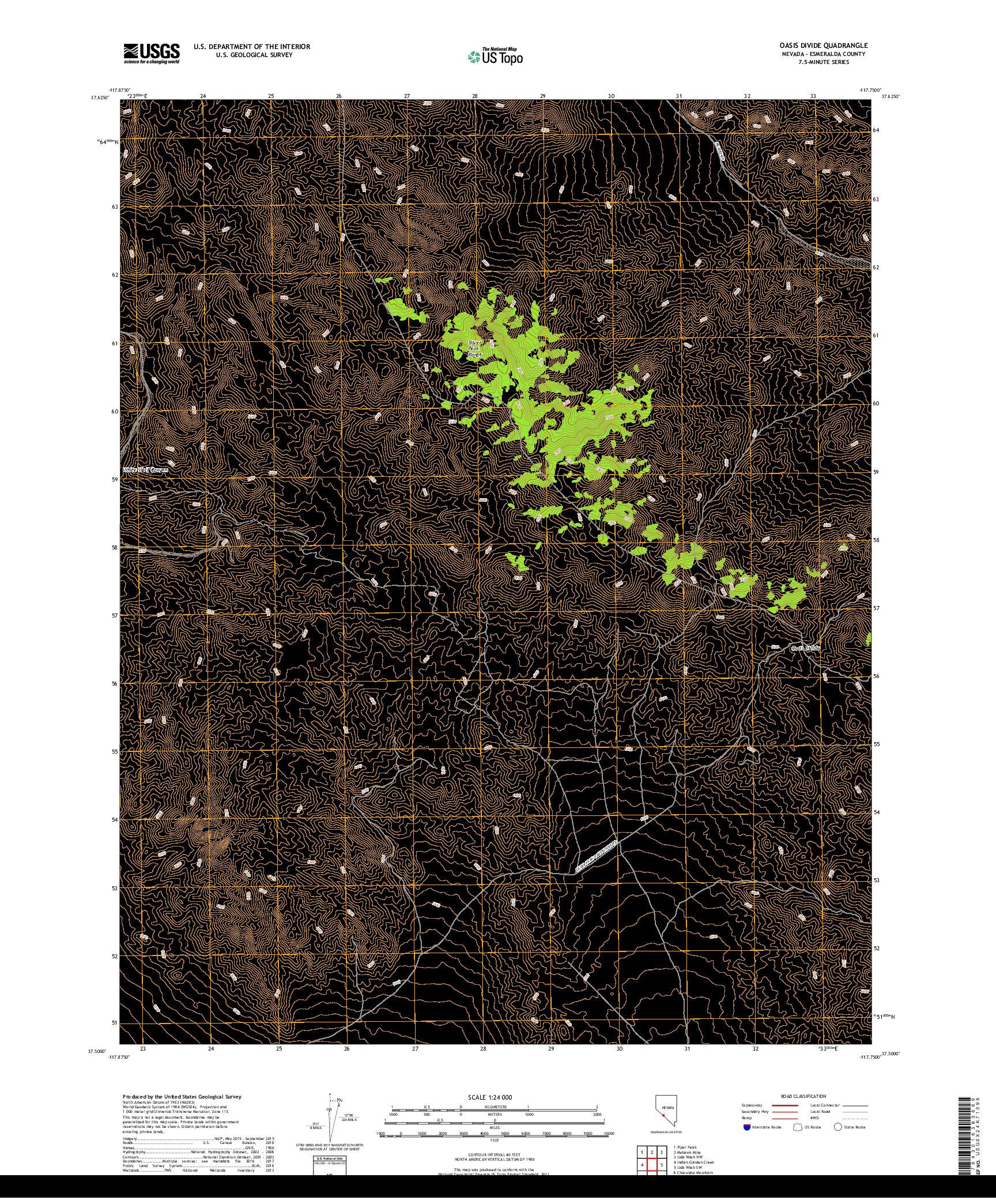 USGS US TOPO 7.5-MINUTE MAP FOR OASIS DIVIDE, NV 2018