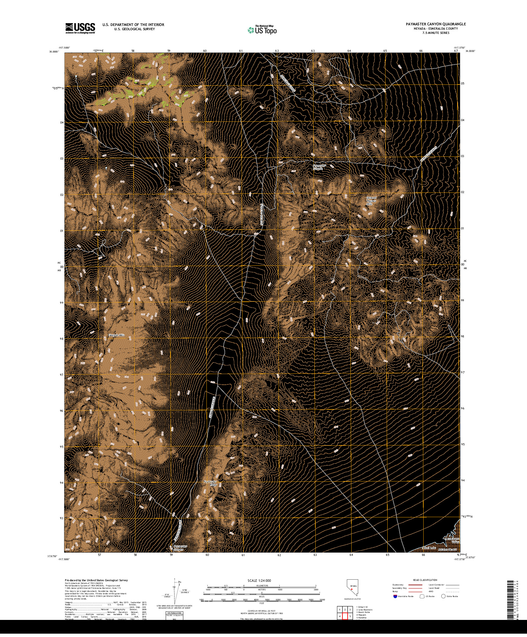 USGS US TOPO 7.5-MINUTE MAP FOR PAYMASTER CANYON, NV 2018