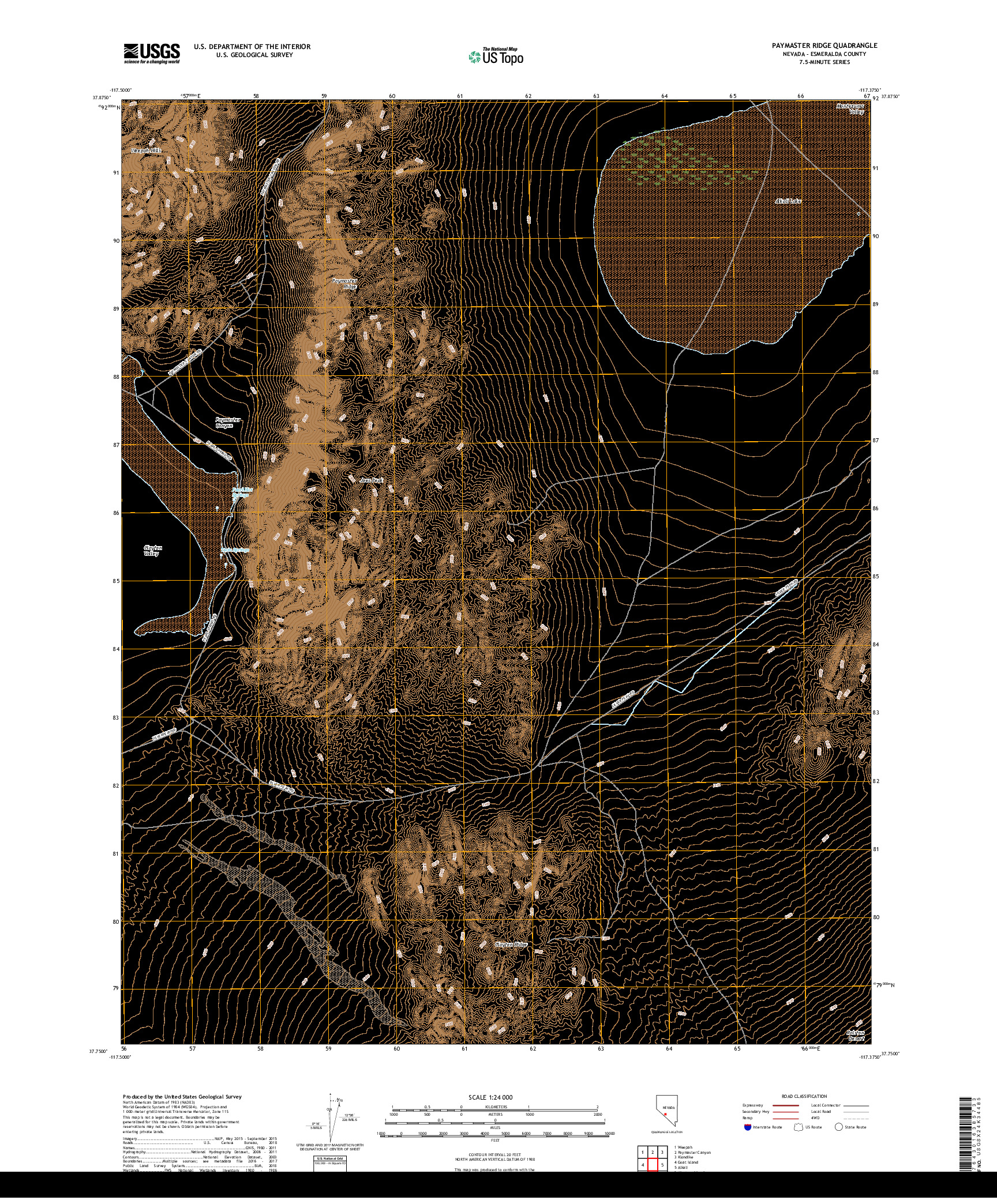 USGS US TOPO 7.5-MINUTE MAP FOR PAYMASTER RIDGE, NV 2018