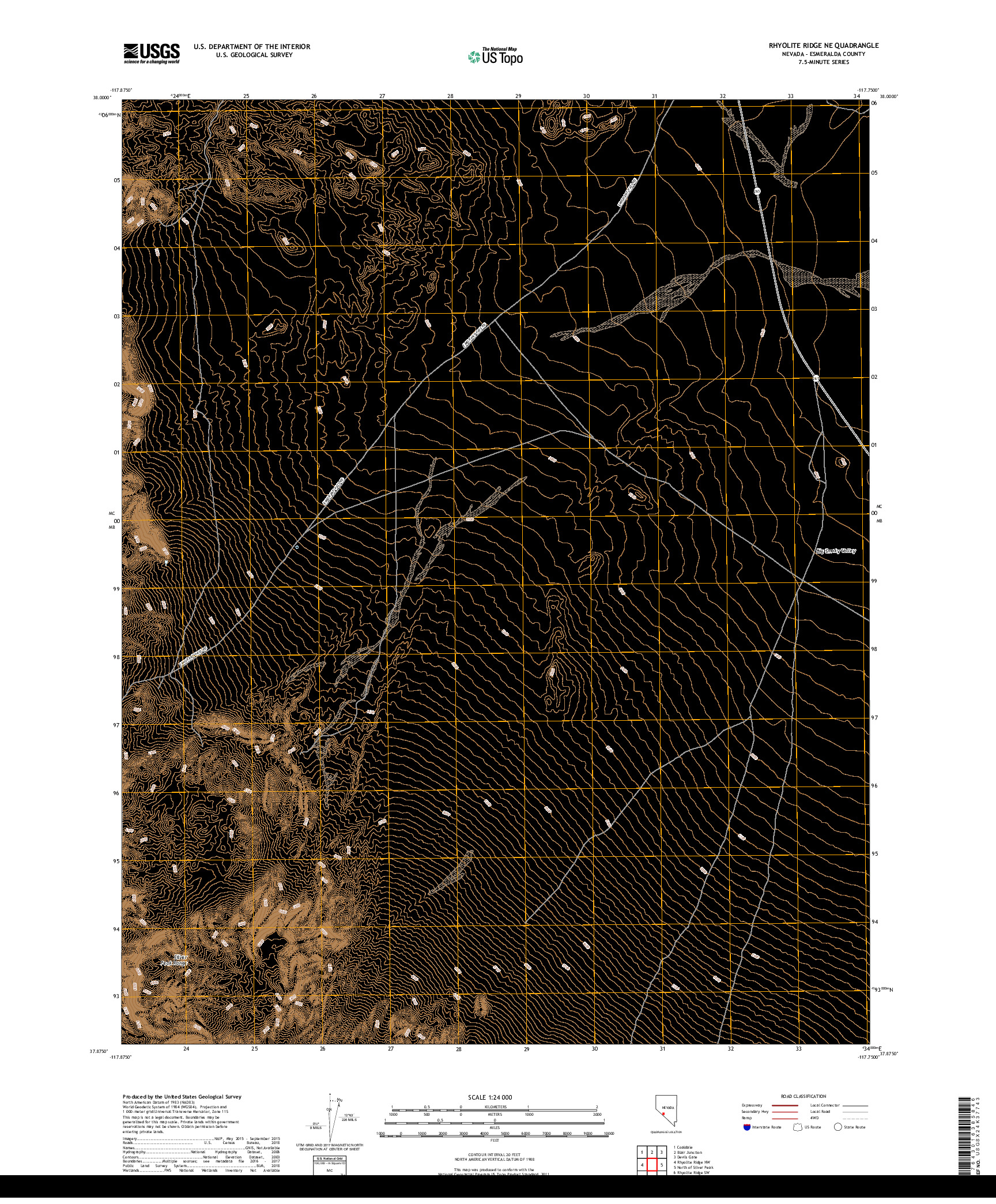 USGS US TOPO 7.5-MINUTE MAP FOR RHYOLITE RIDGE NE, NV 2018