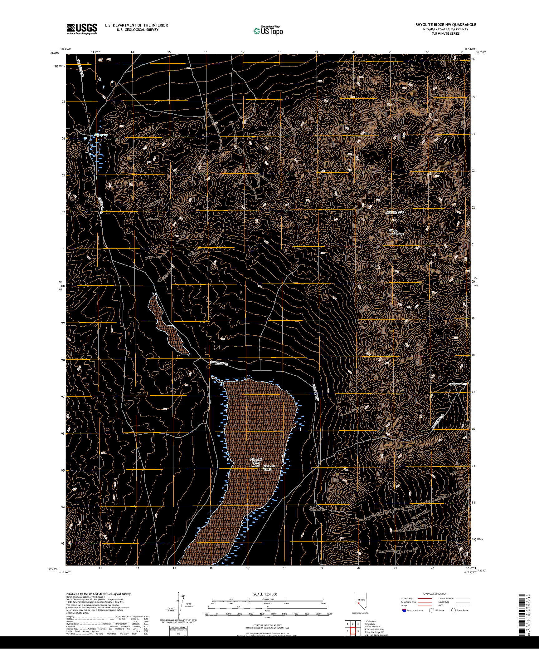 USGS US TOPO 7.5-MINUTE MAP FOR RHYOLITE RIDGE NW, NV 2018