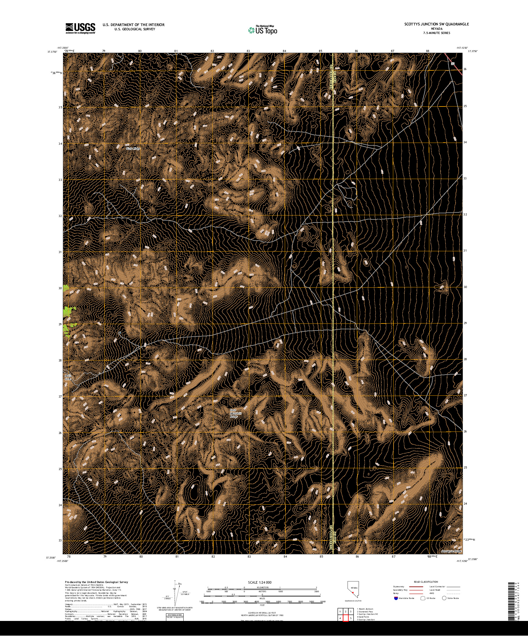 USGS US TOPO 7.5-MINUTE MAP FOR SCOTTYS JUNCTION SW, NV 2018
