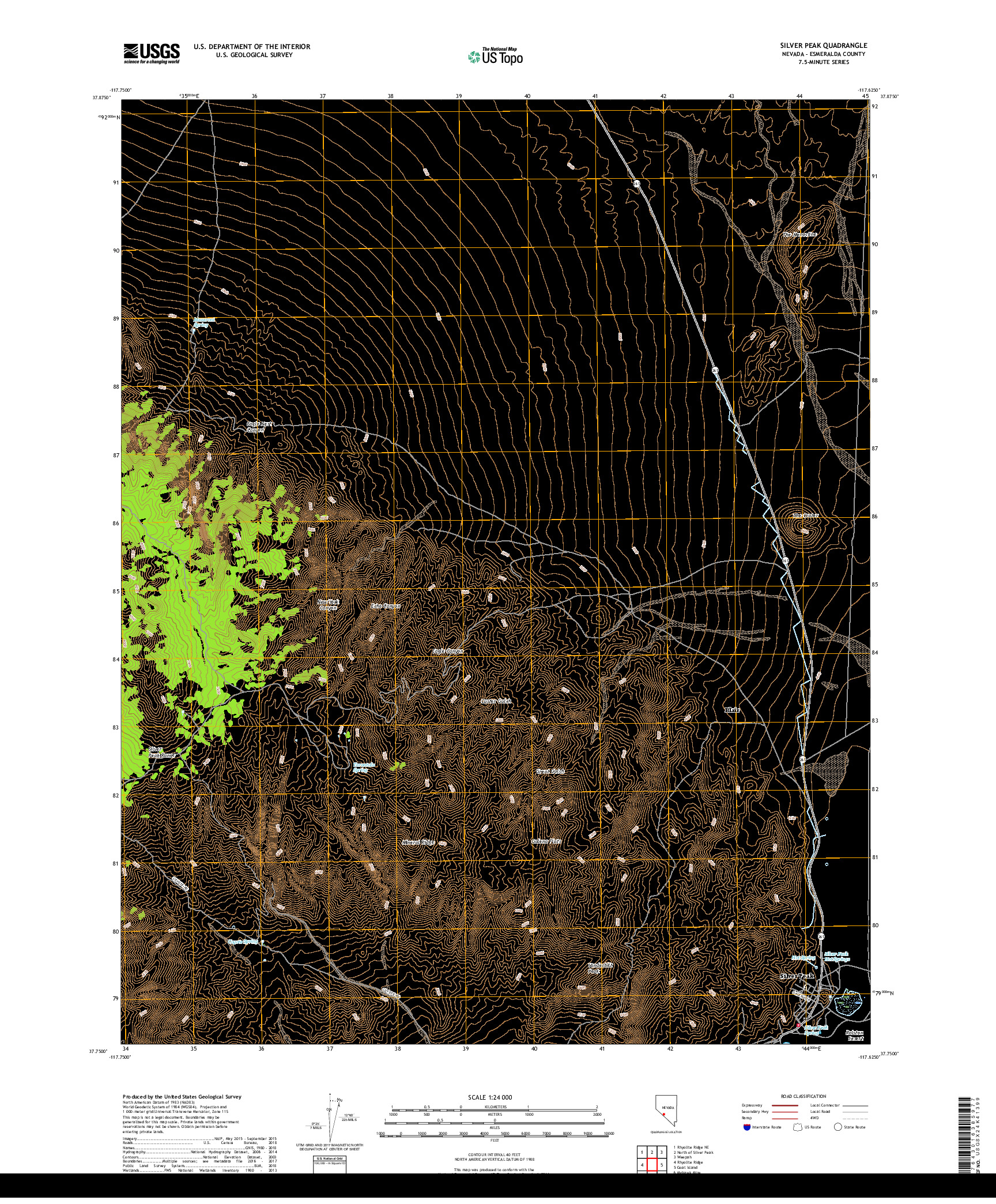 USGS US TOPO 7.5-MINUTE MAP FOR SILVER PEAK, NV 2018