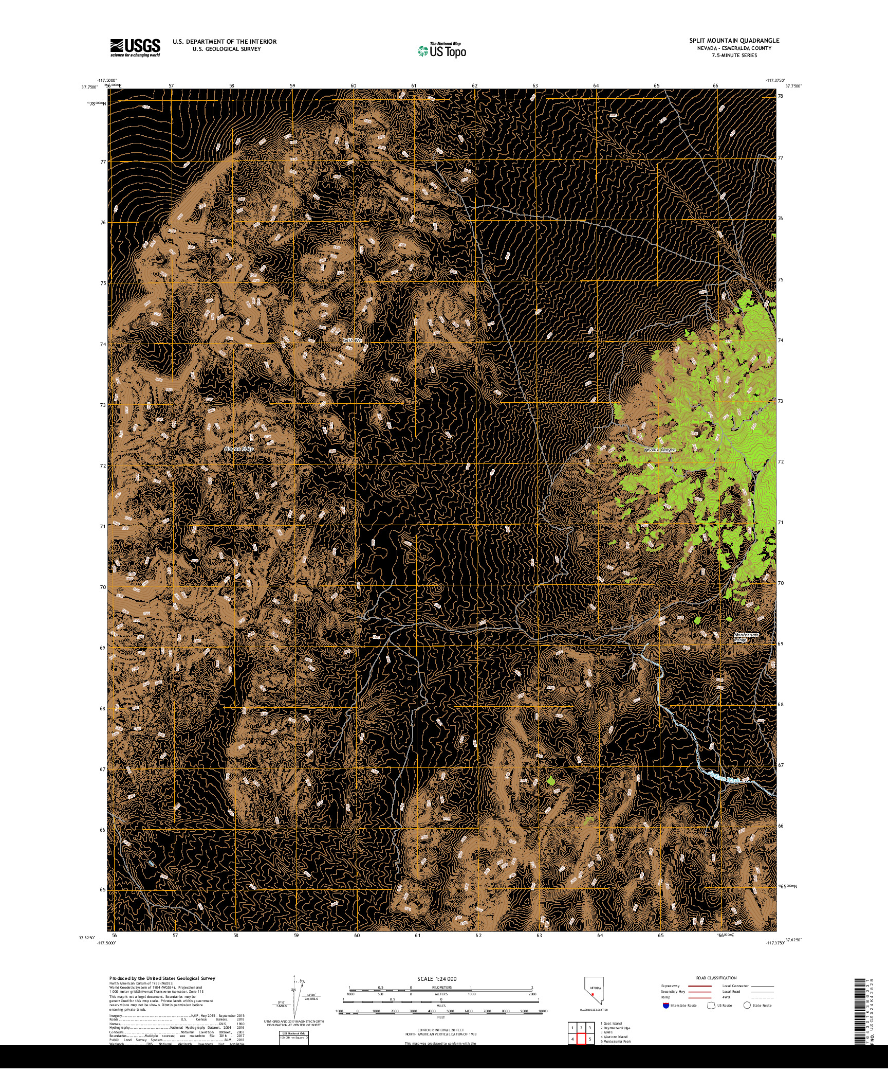 USGS US TOPO 7.5-MINUTE MAP FOR SPLIT MOUNTAIN, NV 2018