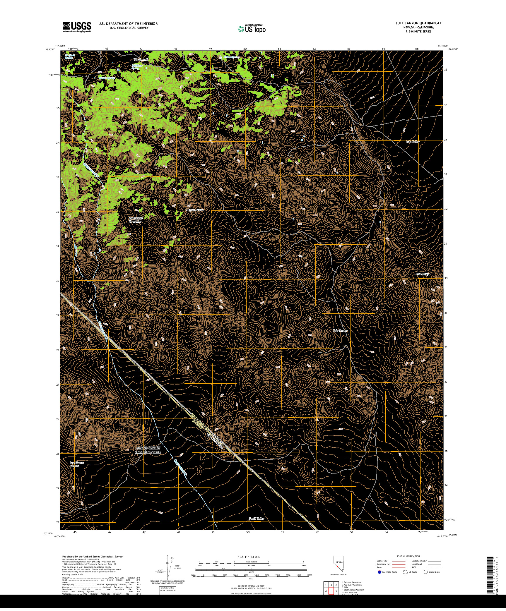 USGS US TOPO 7.5-MINUTE MAP FOR TULE CANYON, NV,CA 2018