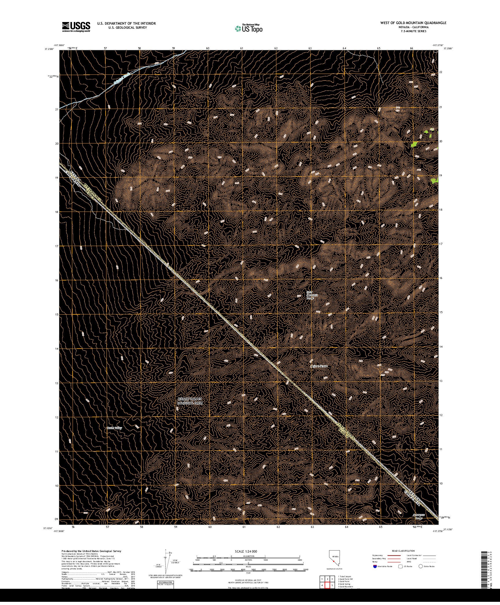 USGS US TOPO 7.5-MINUTE MAP FOR WEST OF GOLD MOUNTAIN, NV,CA 2018