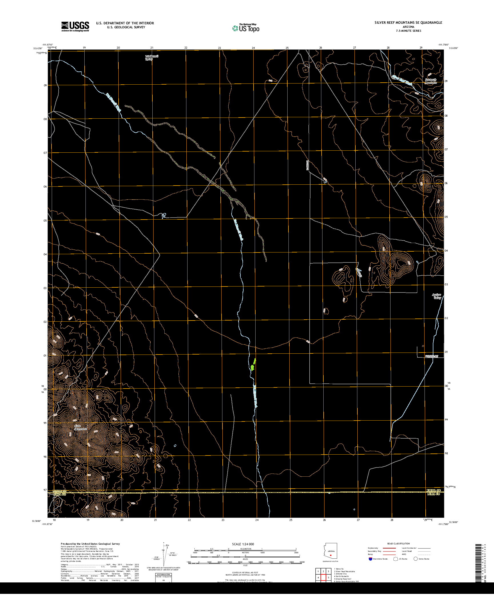 USGS US TOPO 7.5-MINUTE MAP FOR SILVER REEF MOUNTAINS SE, AZ 2018
