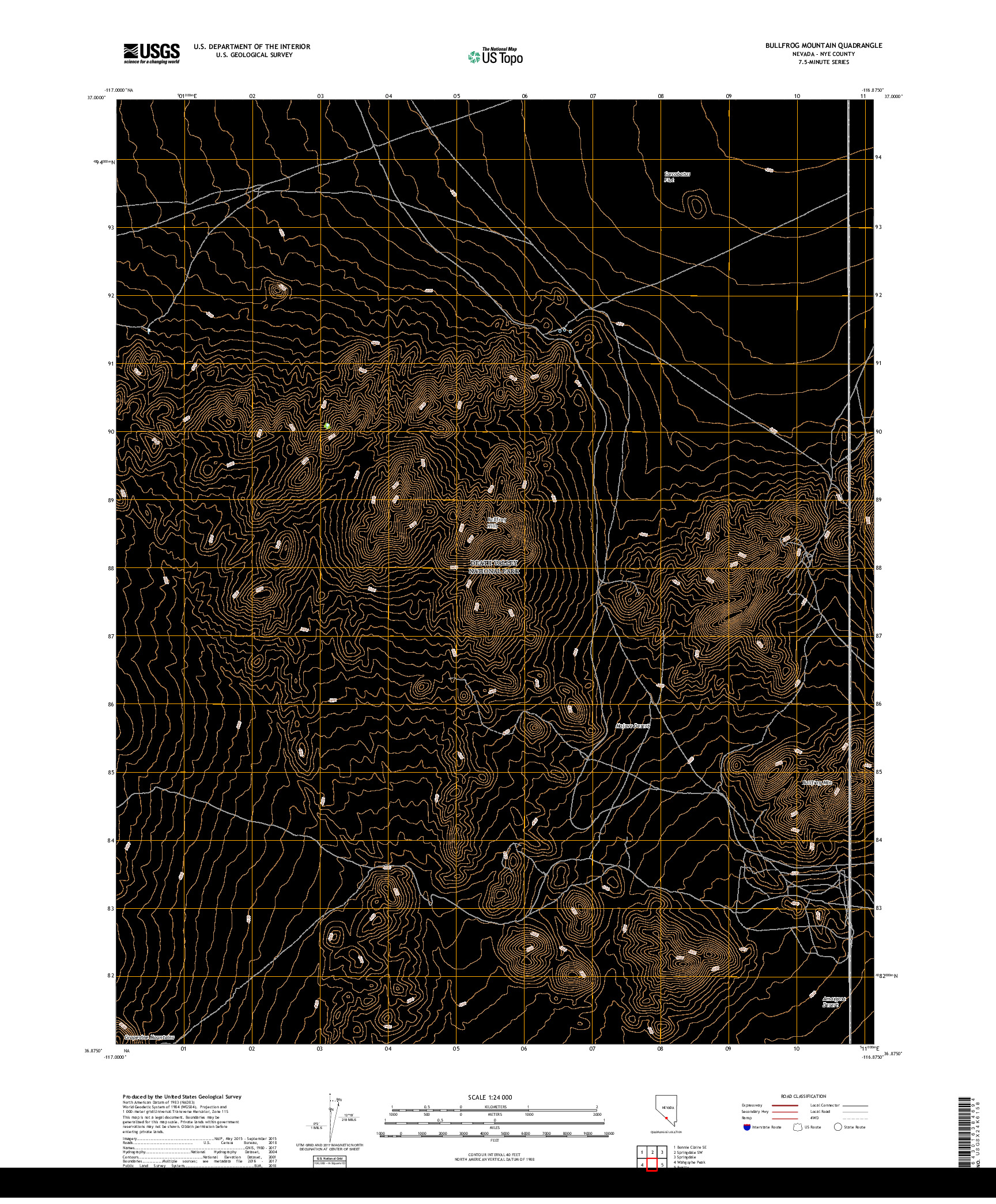 USGS US TOPO 7.5-MINUTE MAP FOR BULLFROG MOUNTAIN, NV 2018