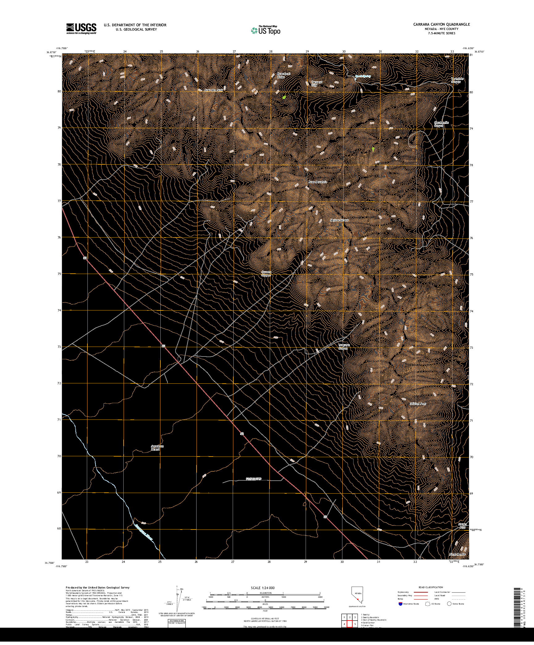 USGS US TOPO 7.5-MINUTE MAP FOR CARRARA CANYON, NV 2018