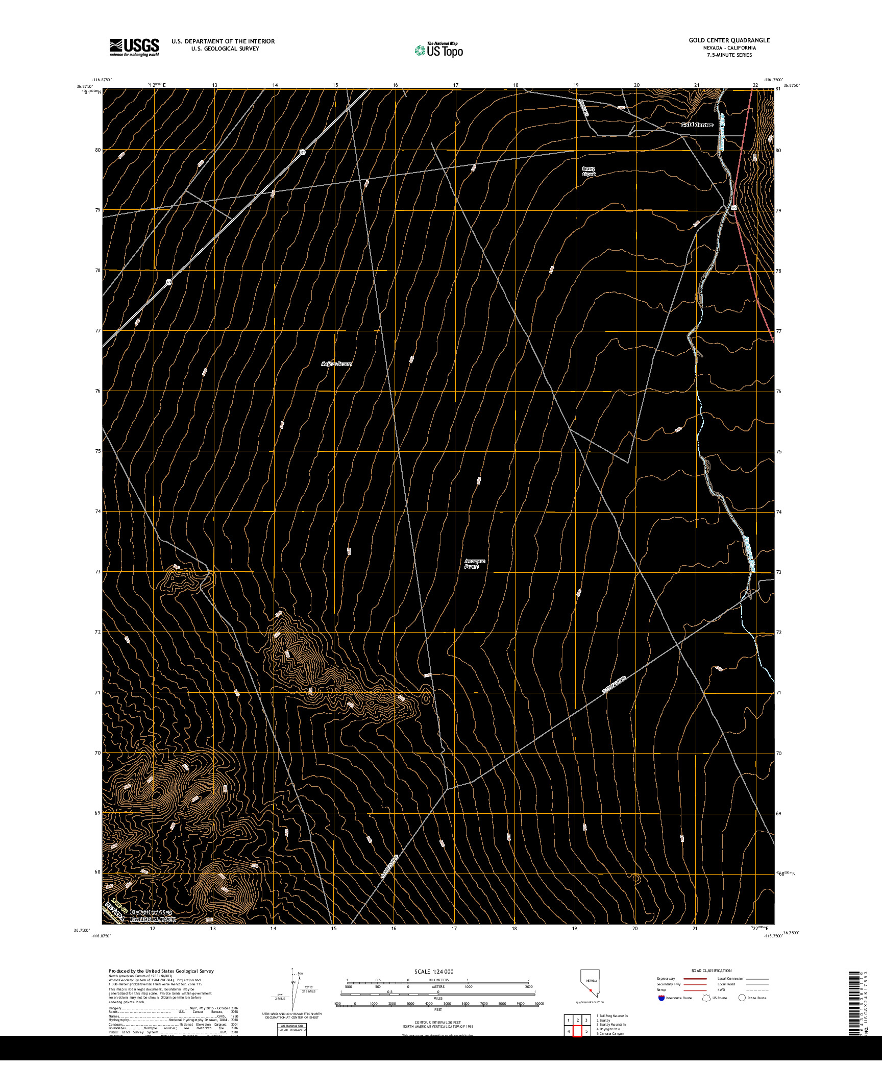 USGS US TOPO 7.5-MINUTE MAP FOR GOLD CENTER, NV,CA 2018