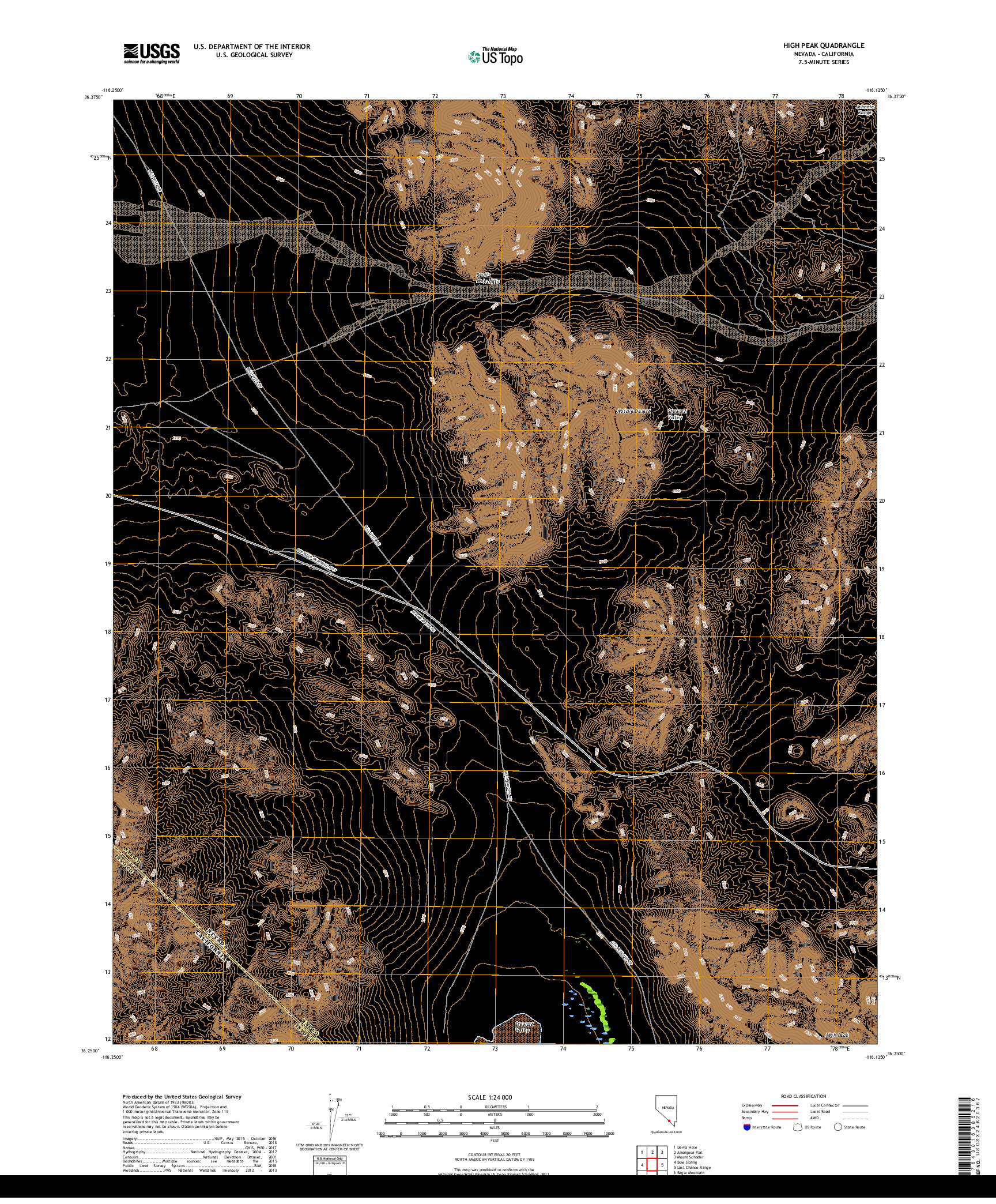 USGS US TOPO 7.5-MINUTE MAP FOR HIGH PEAK, NV,CA 2018