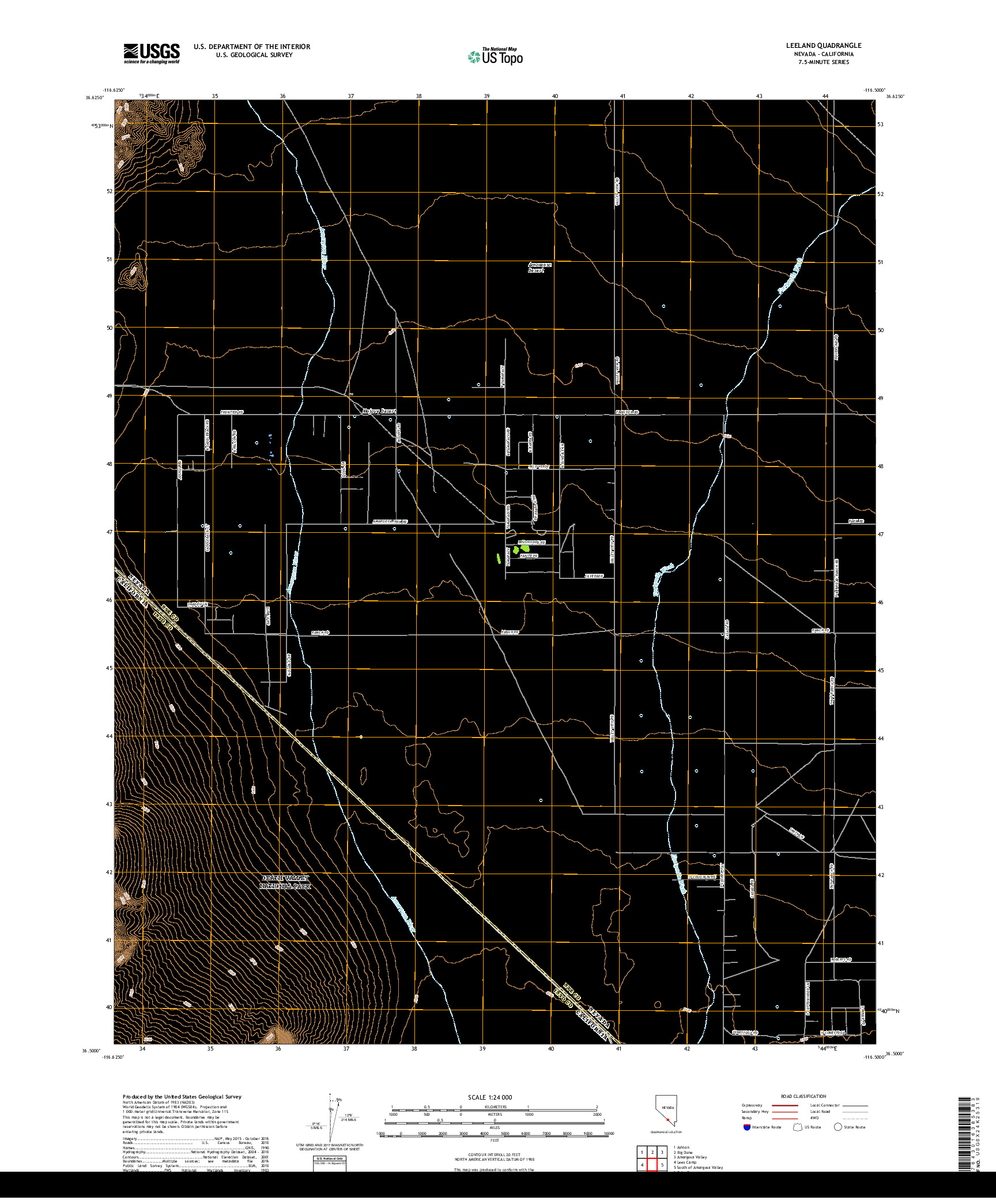 USGS US TOPO 7.5-MINUTE MAP FOR LEELAND, NV,CA 2018