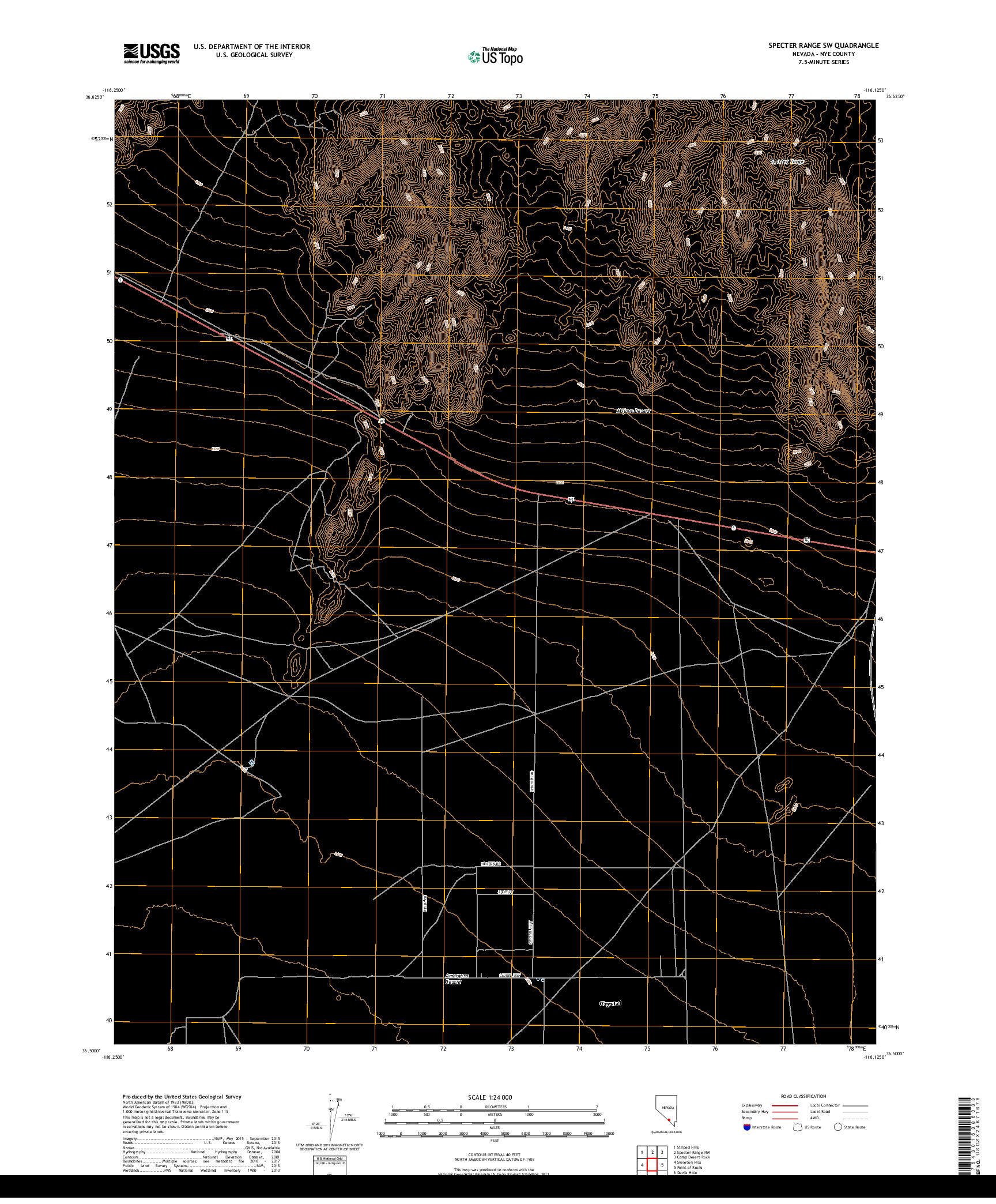 USGS US TOPO 7.5-MINUTE MAP FOR SPECTER RANGE SW, NV 2018